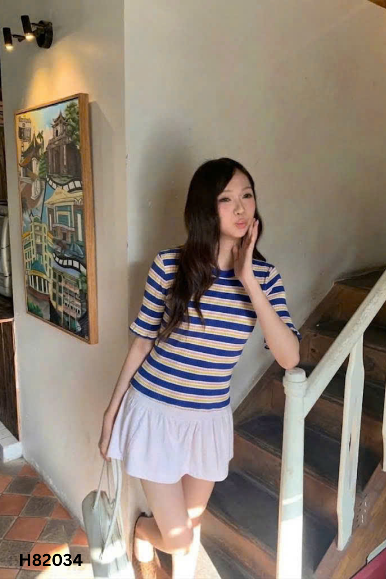 Áo xanh kẻ vàng hồng