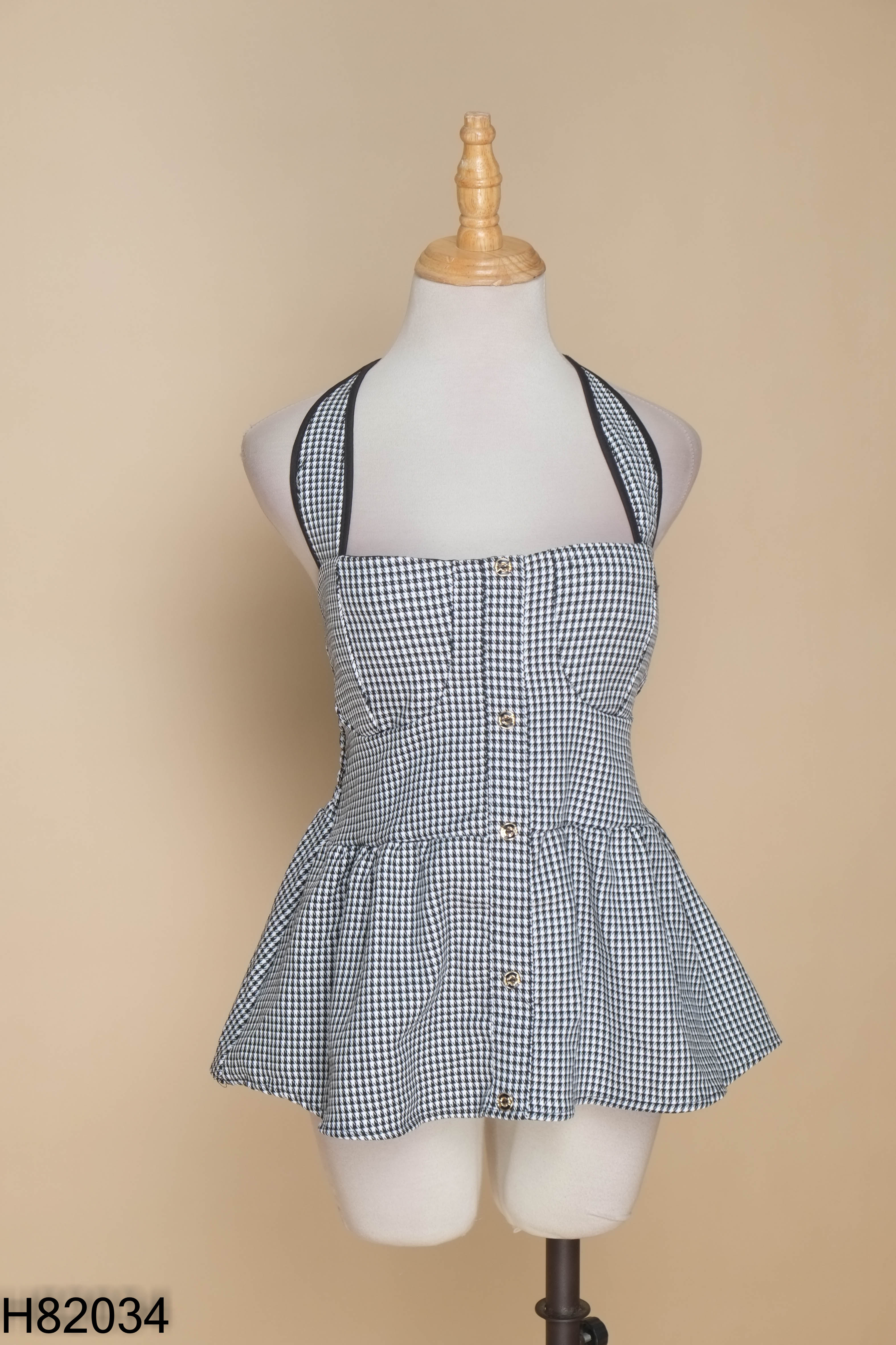 Áo đen kẻ caro buộc dây