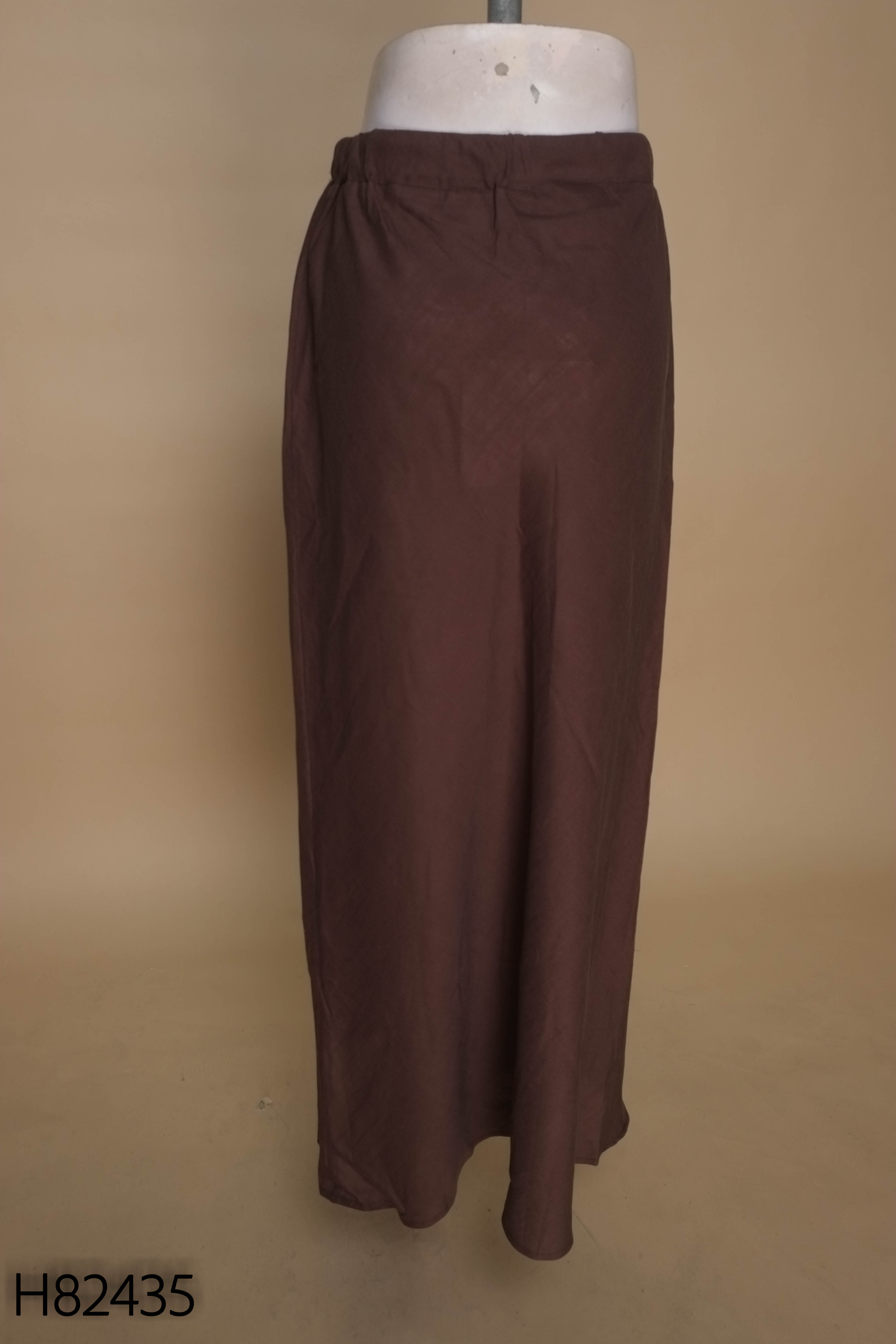 NEWTAG Chân váy linen nâu trơn
