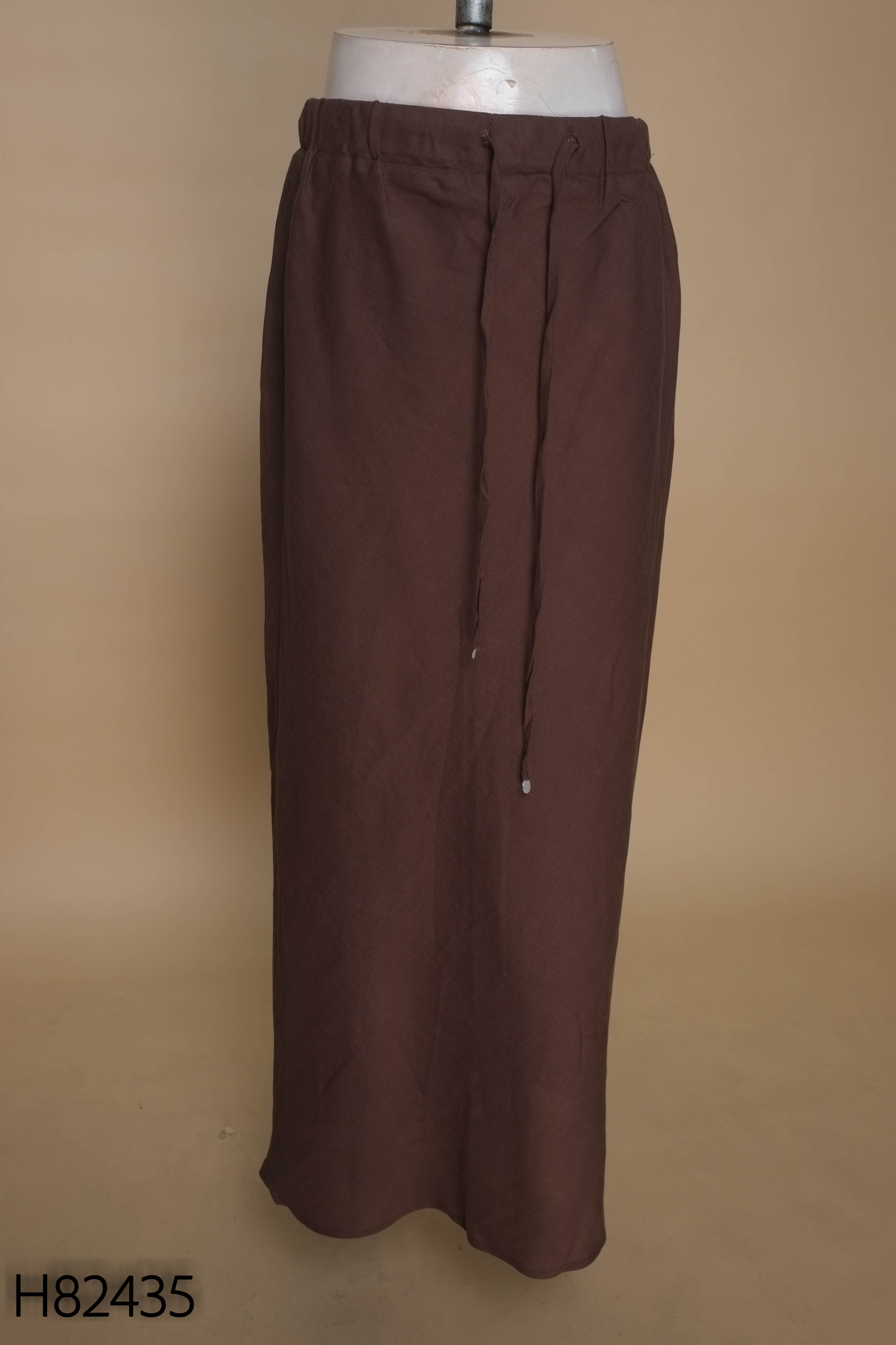 NEWTAG Chân váy linen nâu trơn