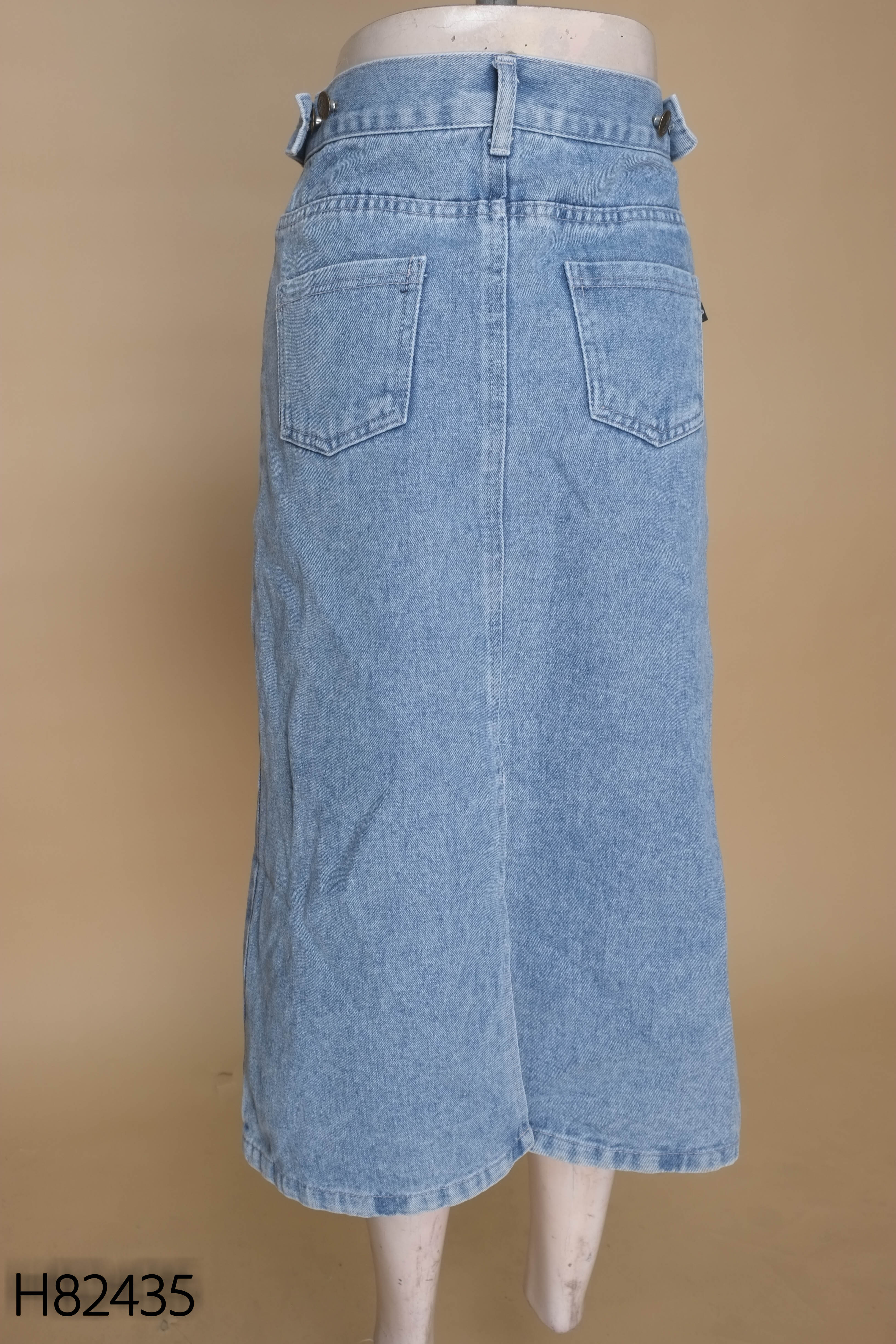 Chân váy jeans xanh trơn dài