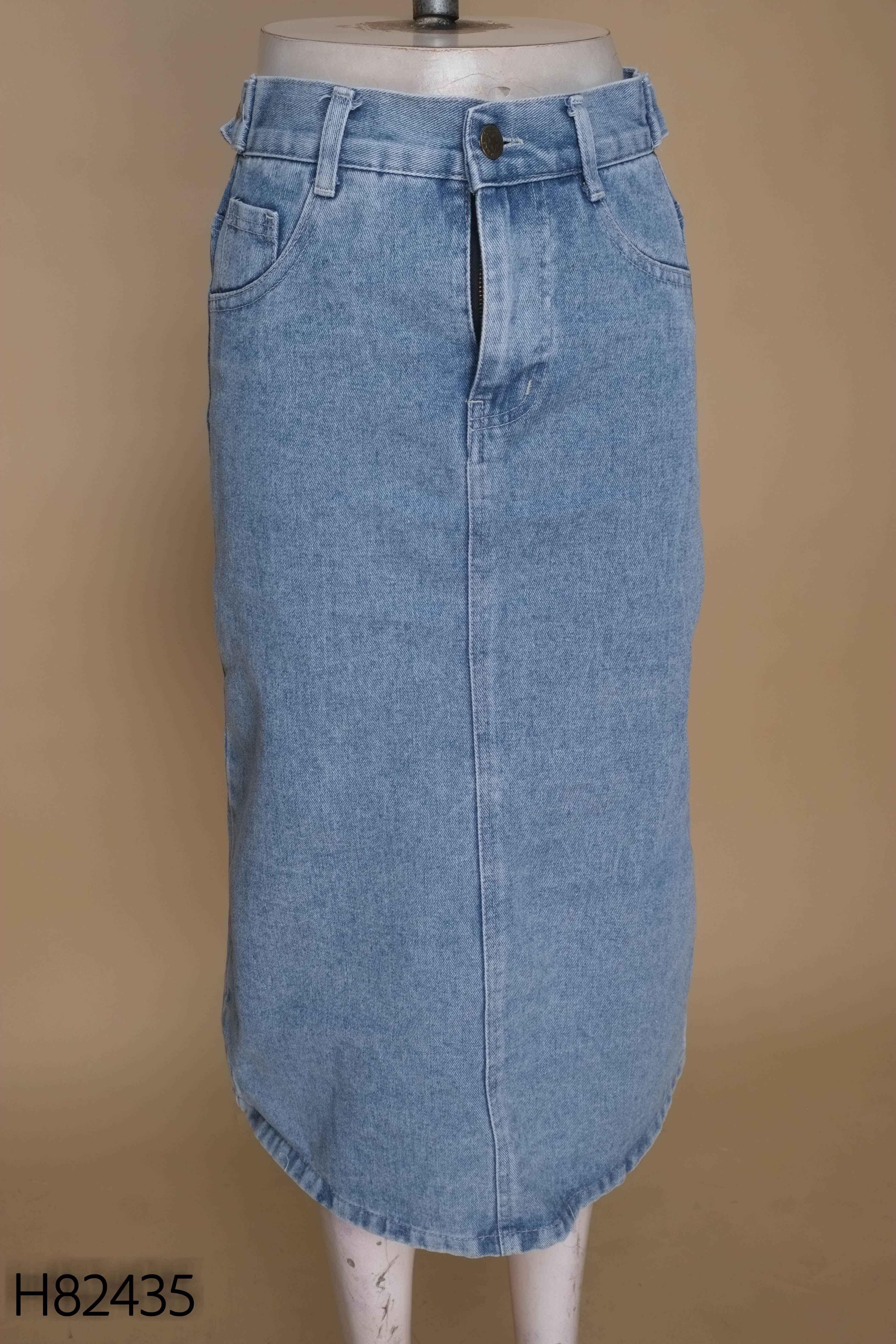 Chân váy jeans xanh trơn dài