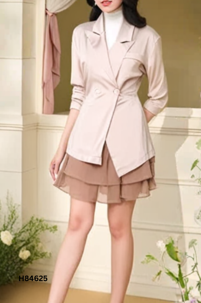 SET Nâu lụa mix voan áo + chân váy