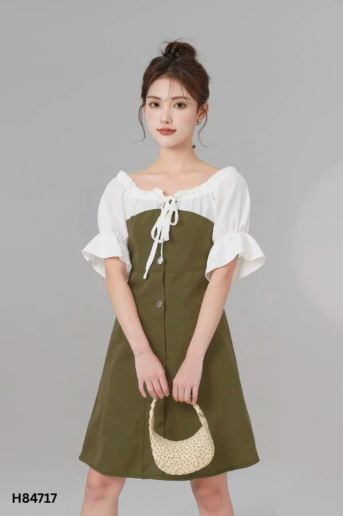 Váy thô xanh phối trắng