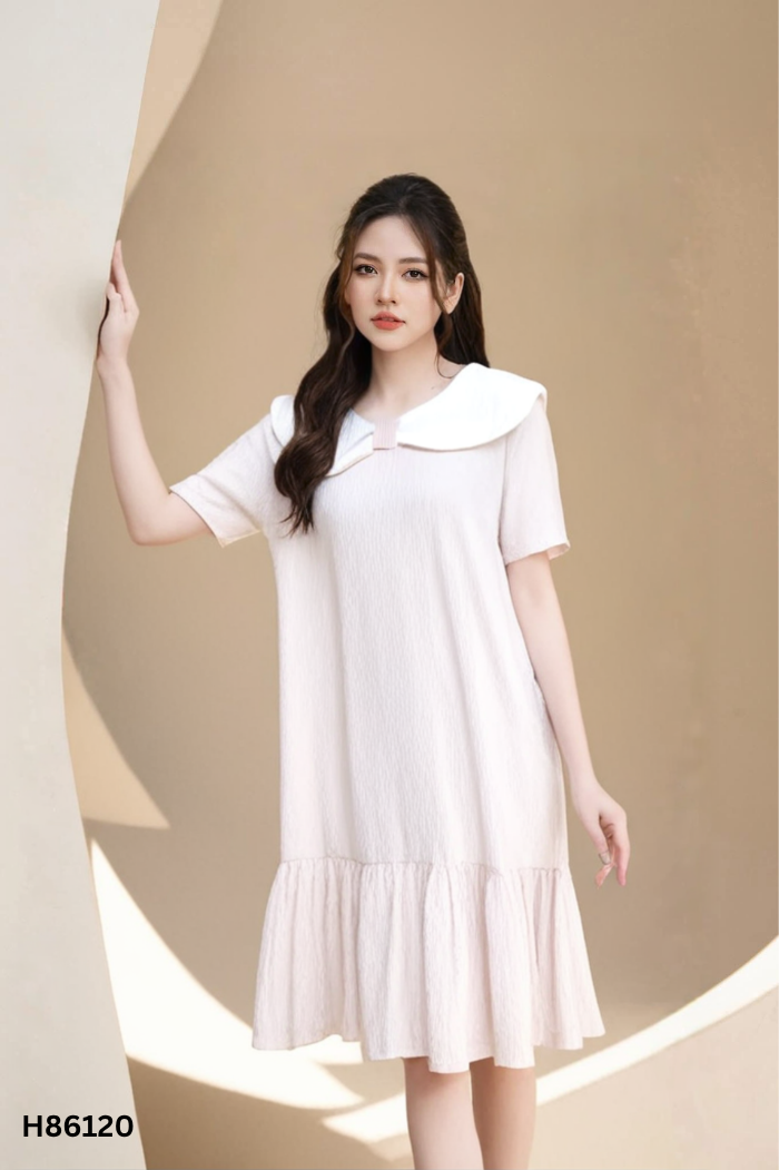 Váy be MIJOO cổ nơ trắng