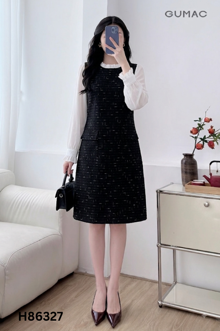 Váy GUMAC đen phối trắng