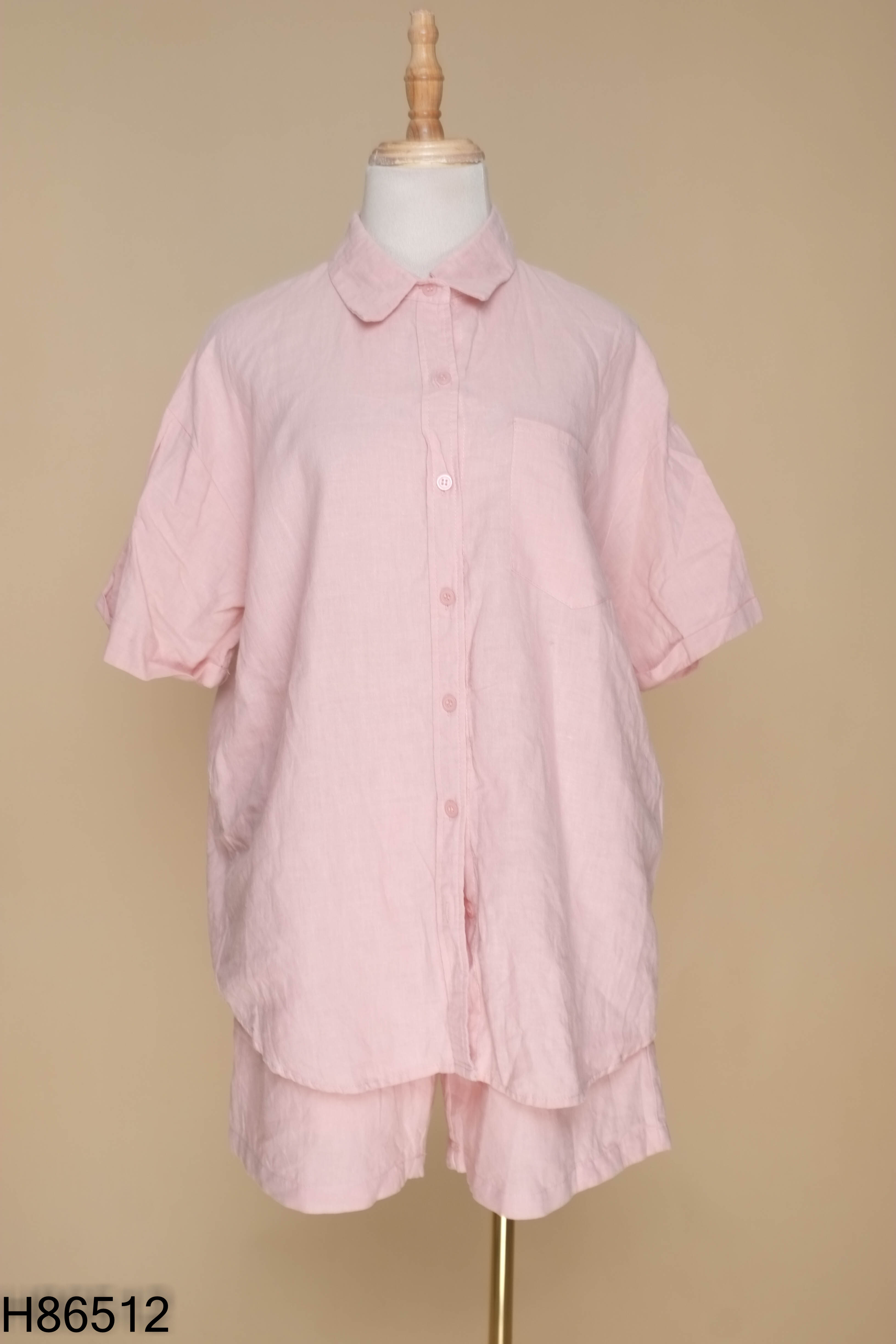 Set Áo sơ mi linen hồng + quần shorts