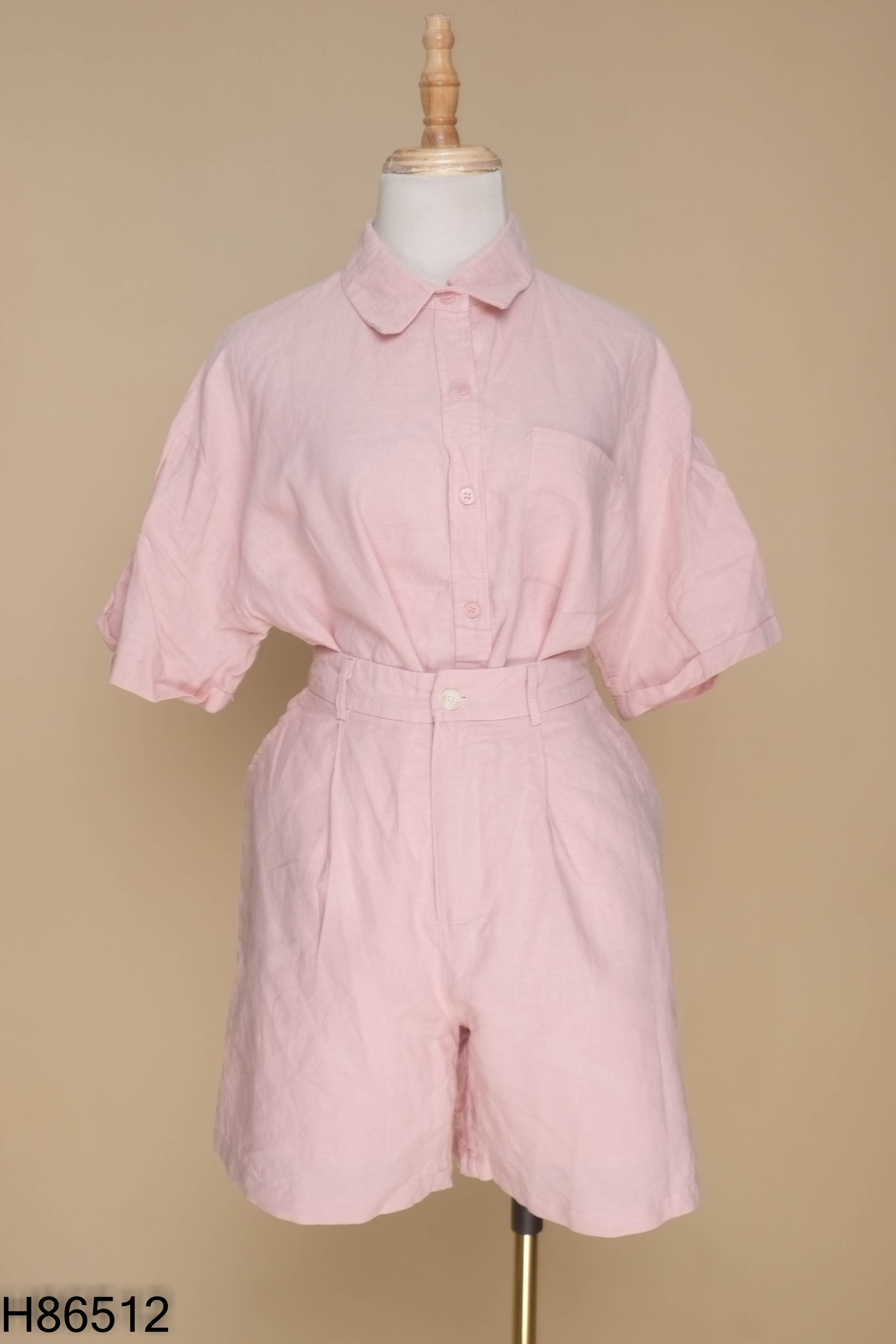 Set Áo sơ mi linen hồng + quần shorts