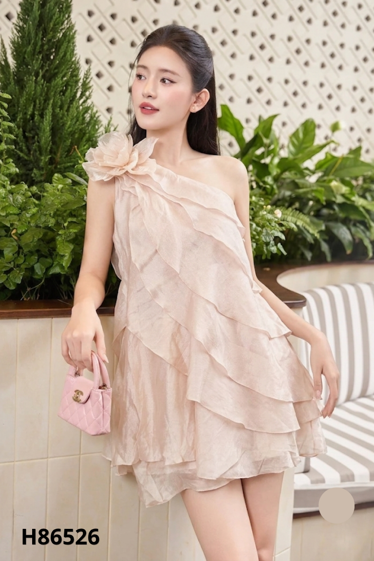 Váy tơ be bèo phối hoa