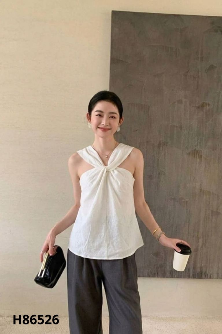 NEWTAG Áo đũi trắng cổ xoắn