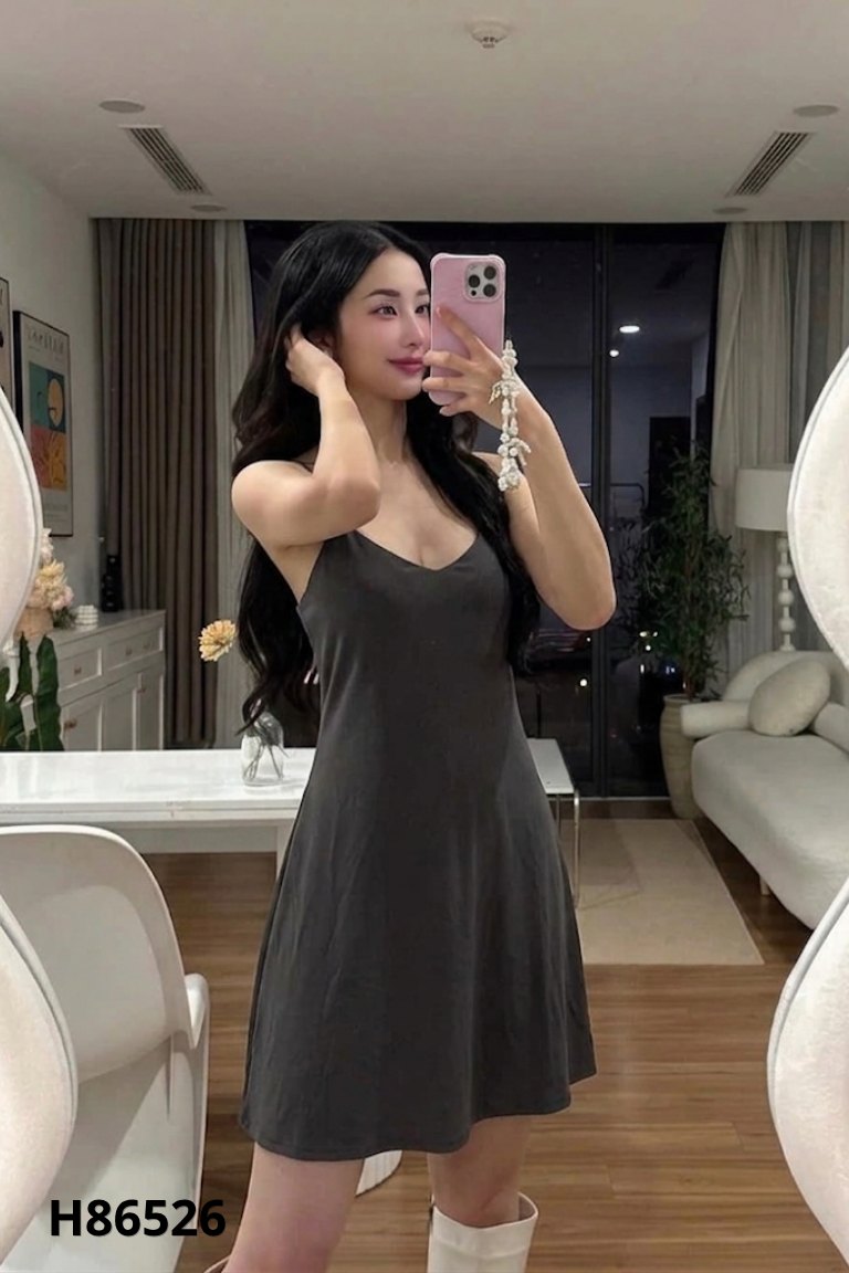 Váy hai dây VÂN TAY lụa đen