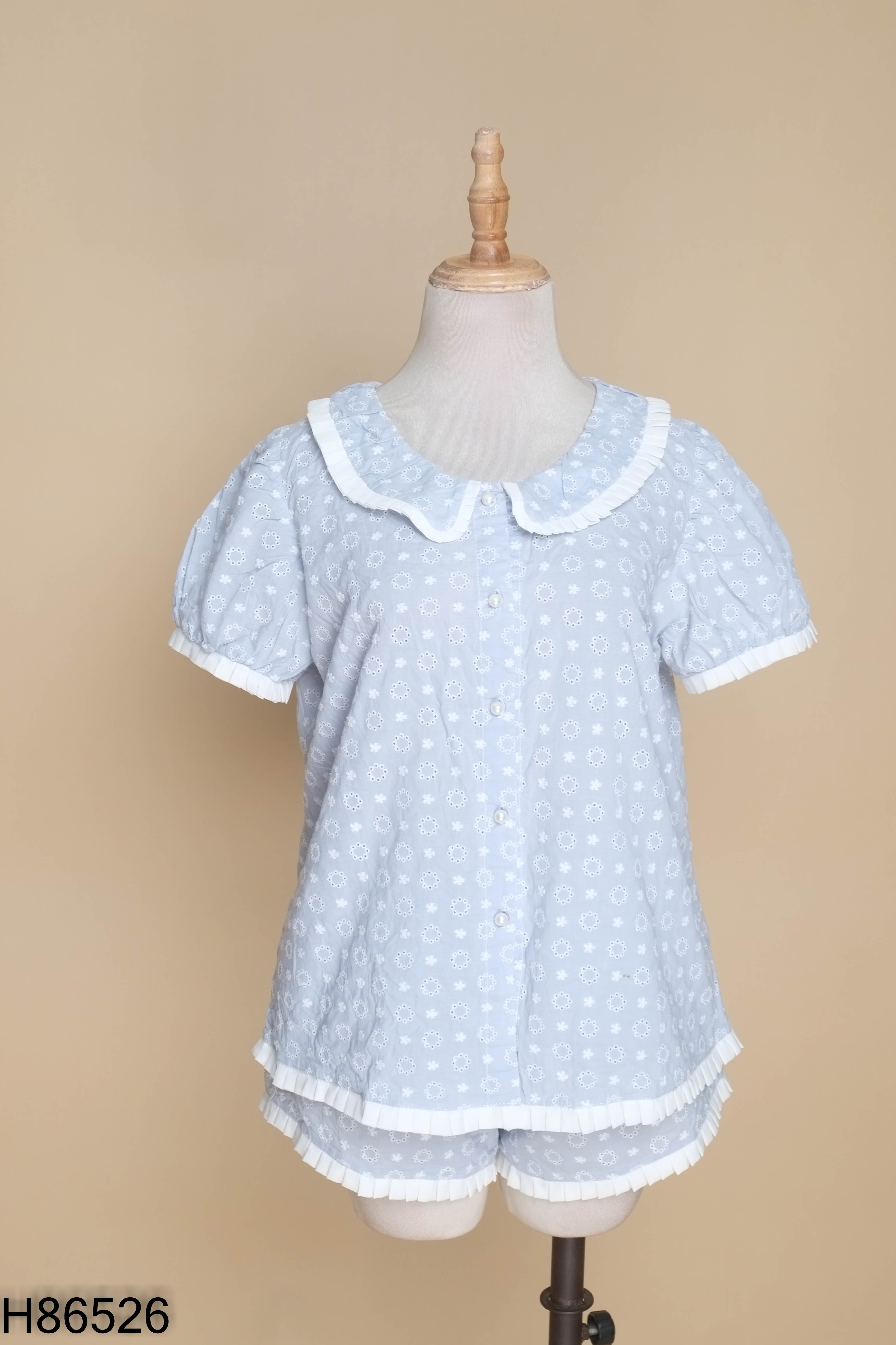 Set Đồ ngủ xanh thêu hoa cổ sen