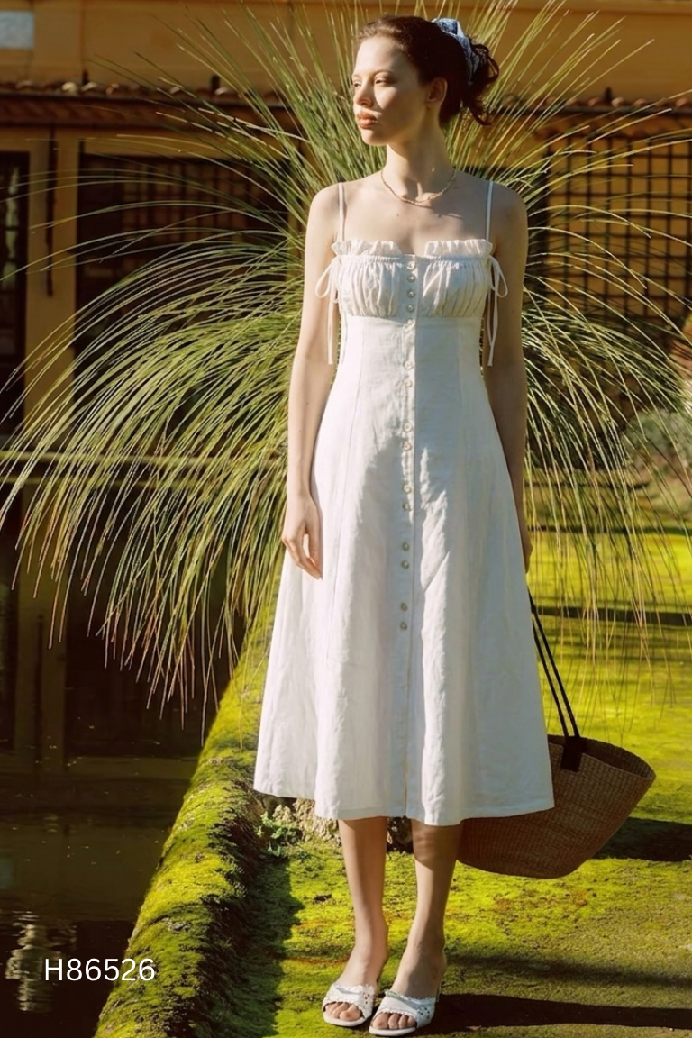Váy hai dây linen L'APIER trắng