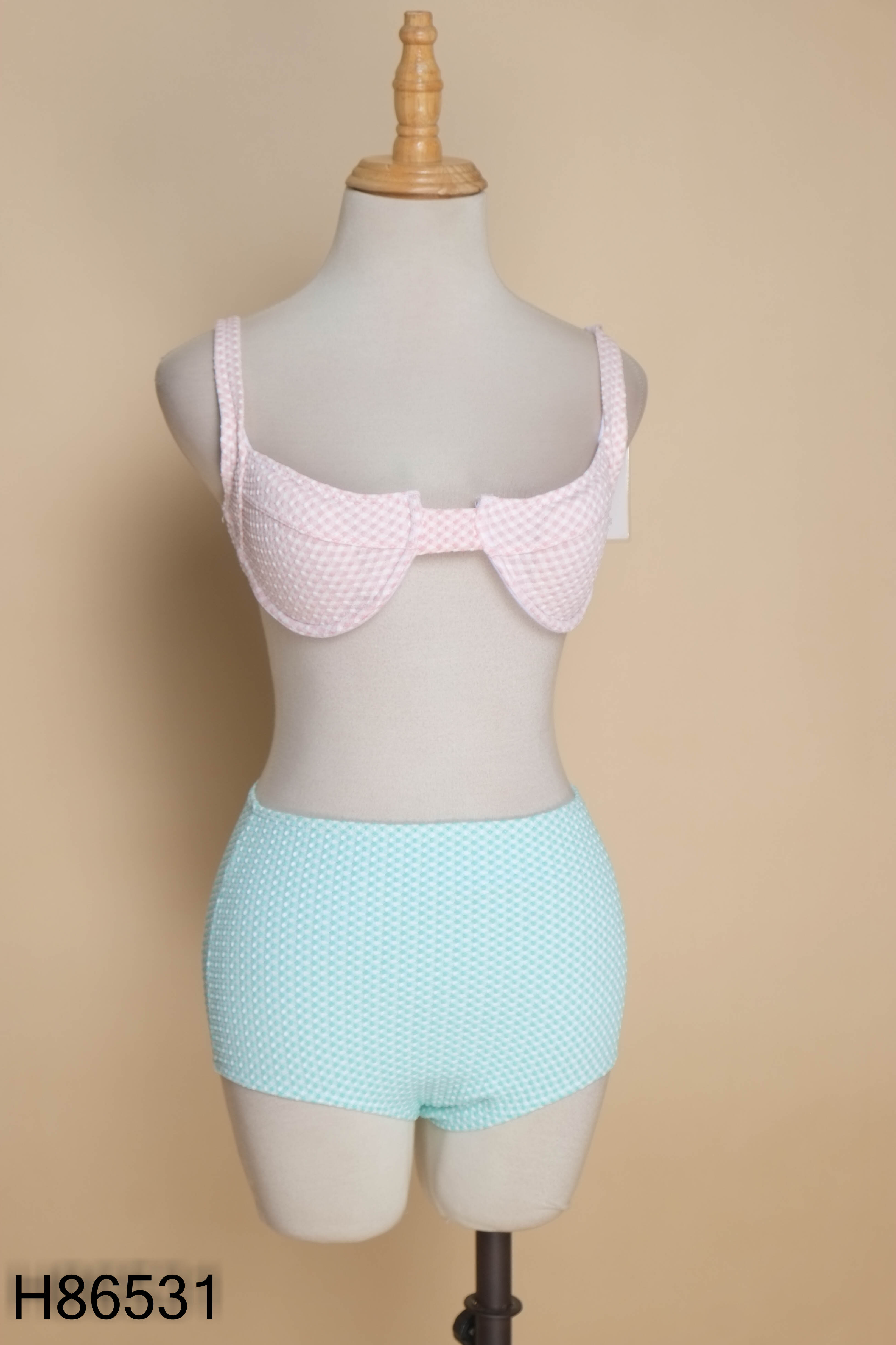 NEWTAG Set Bikini 2 mảnh áo hồng + quần xanh