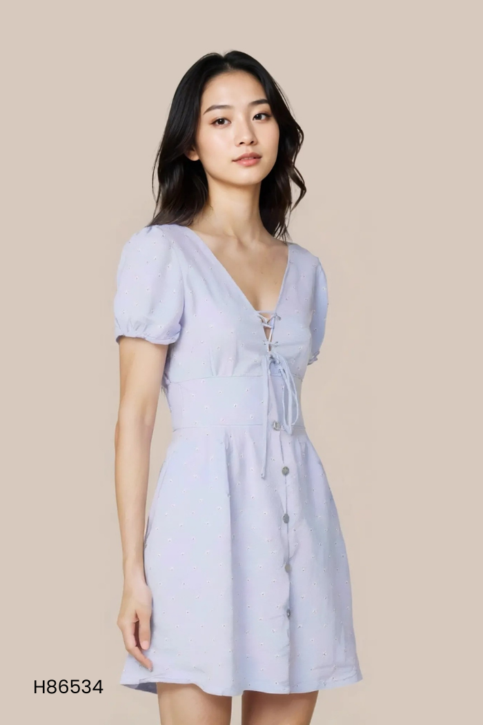 Váy xanh hoa LÉP phối cúc