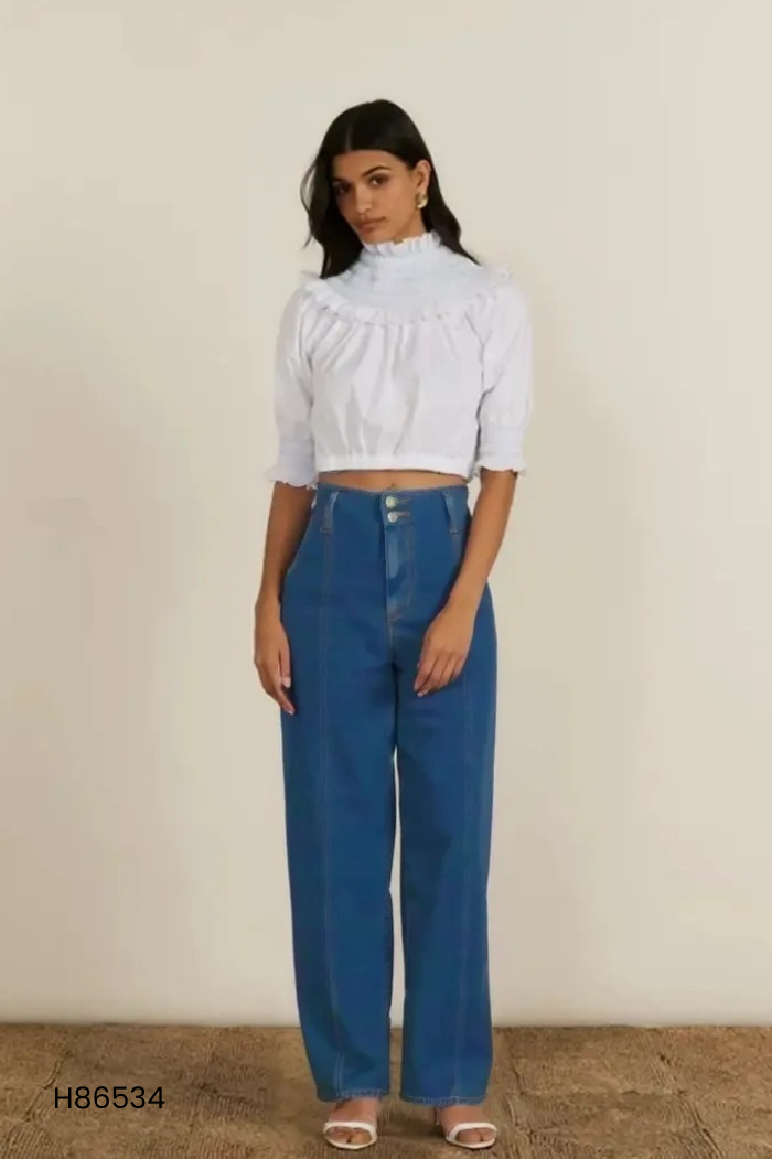 Quần jeans xanh gân giữa 2 cúc