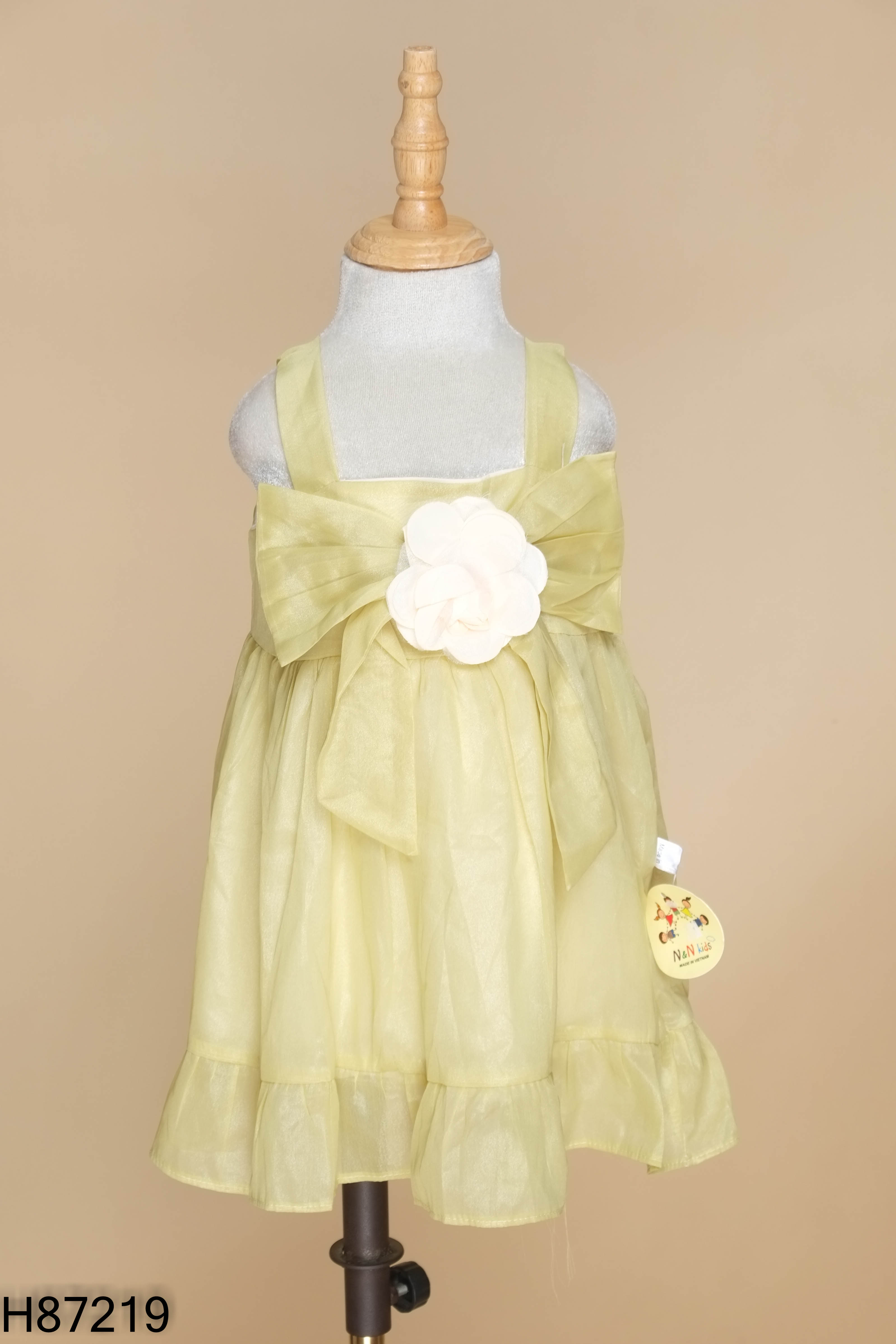 Áo voan xanh cốm đính hoa KIDS