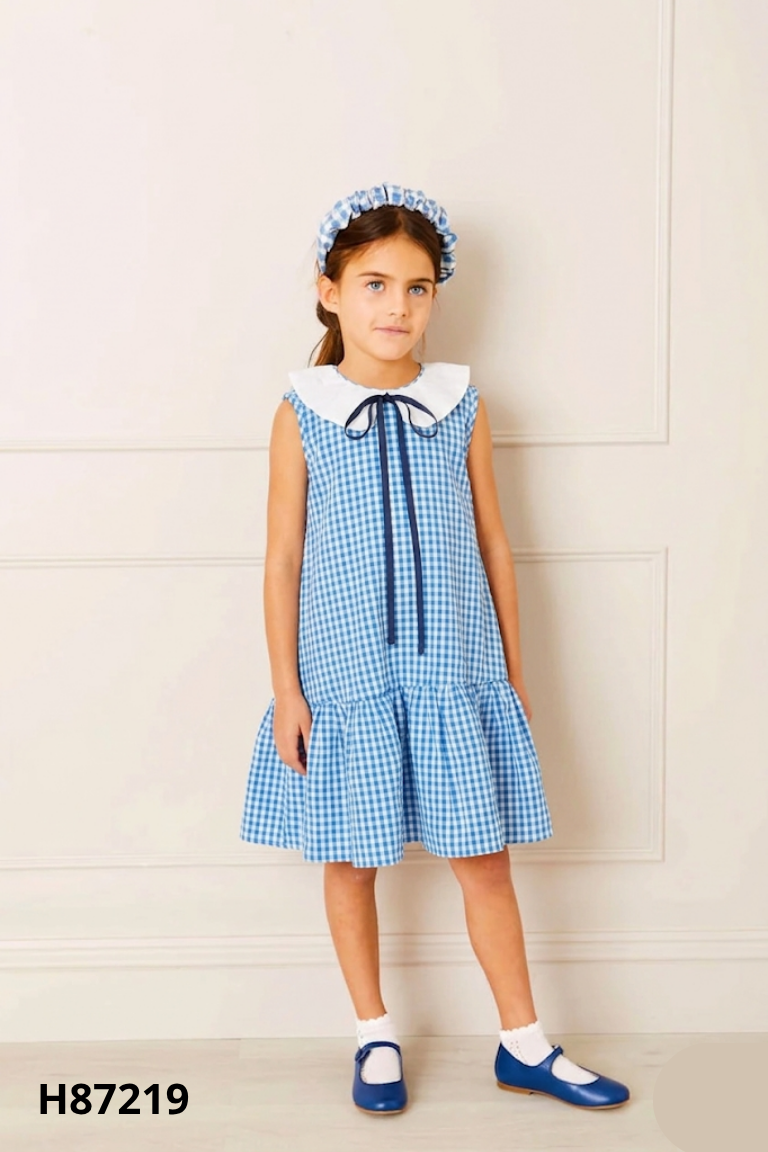 Váy xanh caro mix trắng KIDS