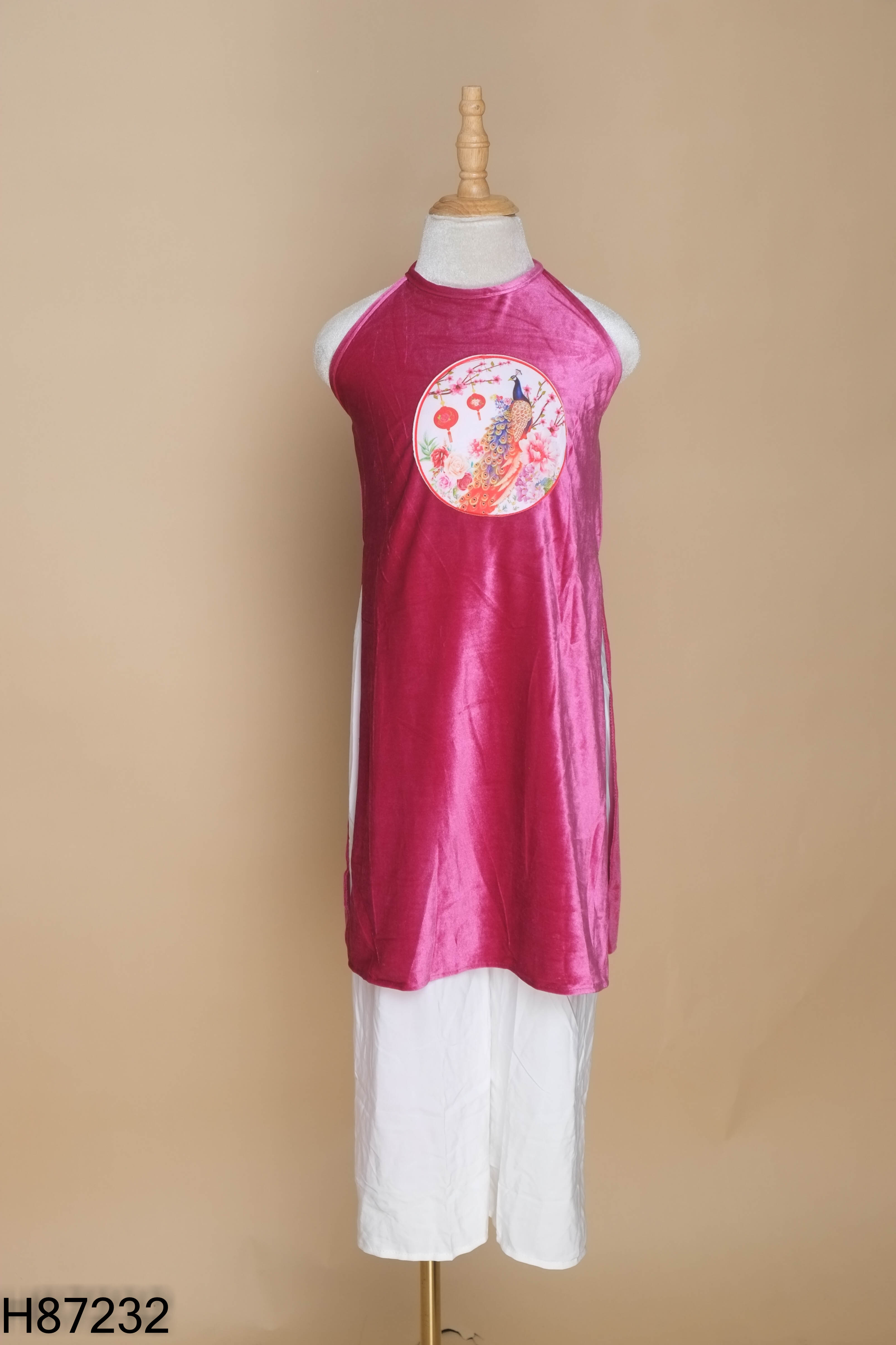 Set Váy yếm nhung tím họa tiết + Quần KIDS