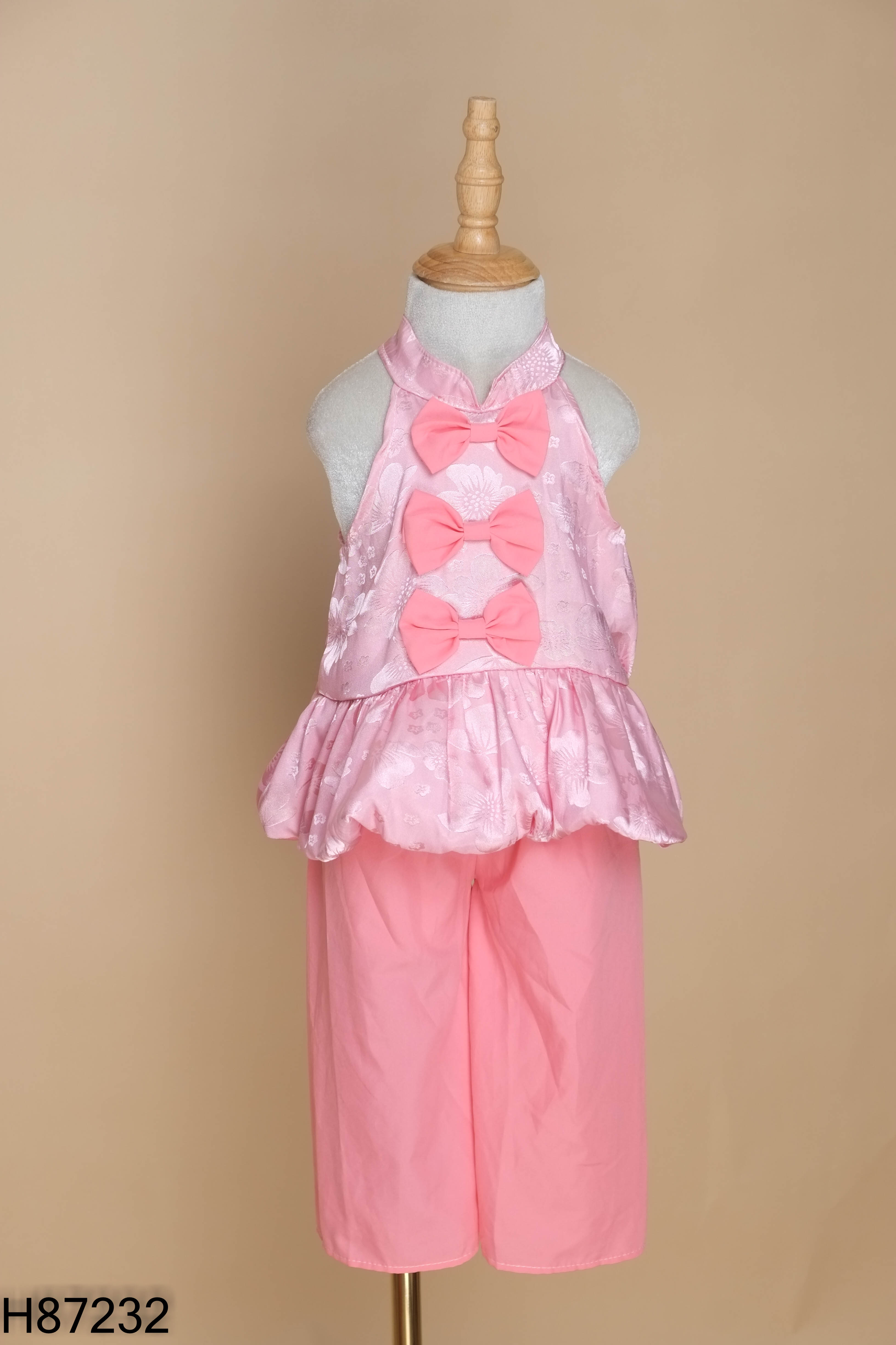 Set Áo yếm bí hồng nơ + Quần KIDS