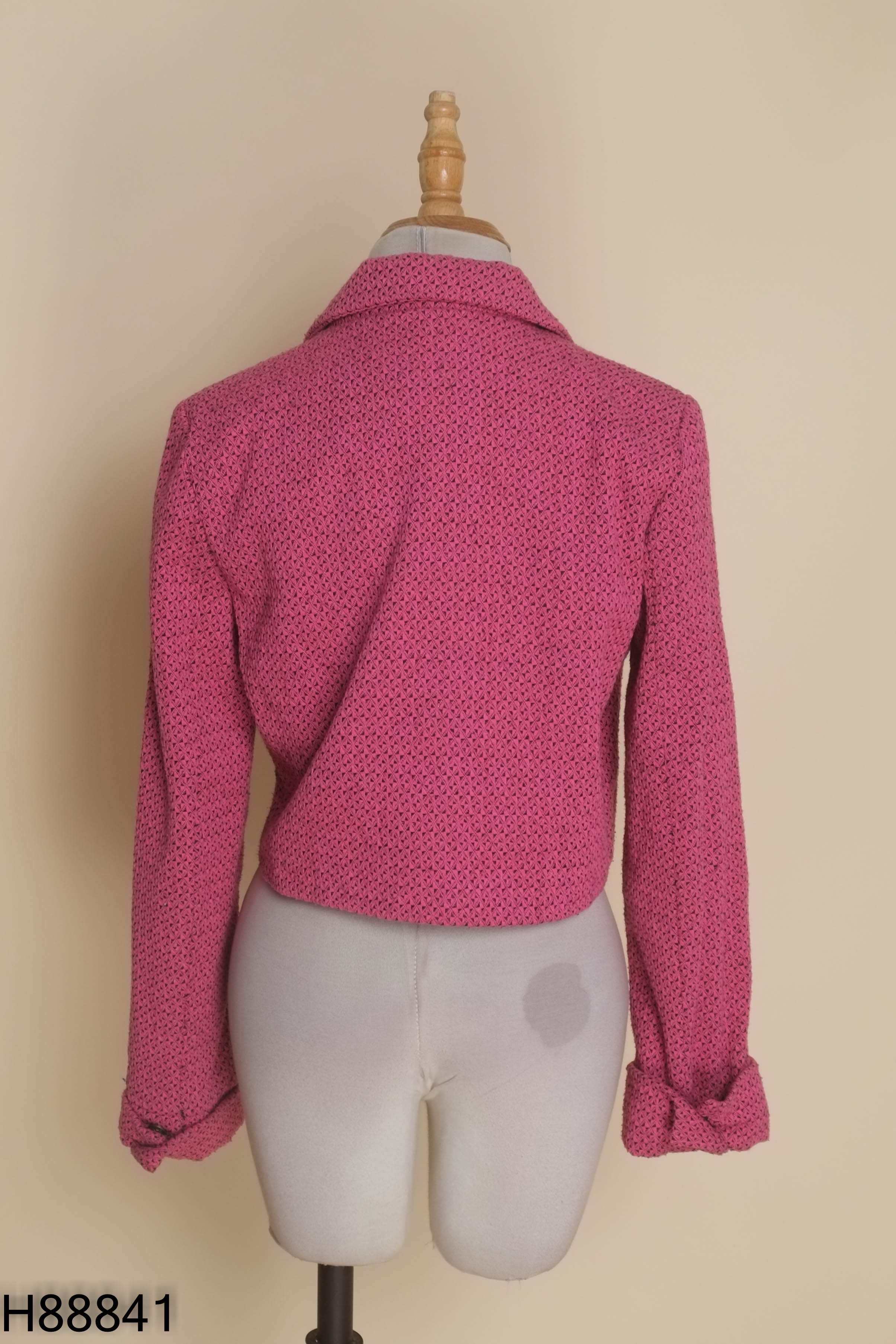 Áo dạ hồng cổ vest dáng ngắn