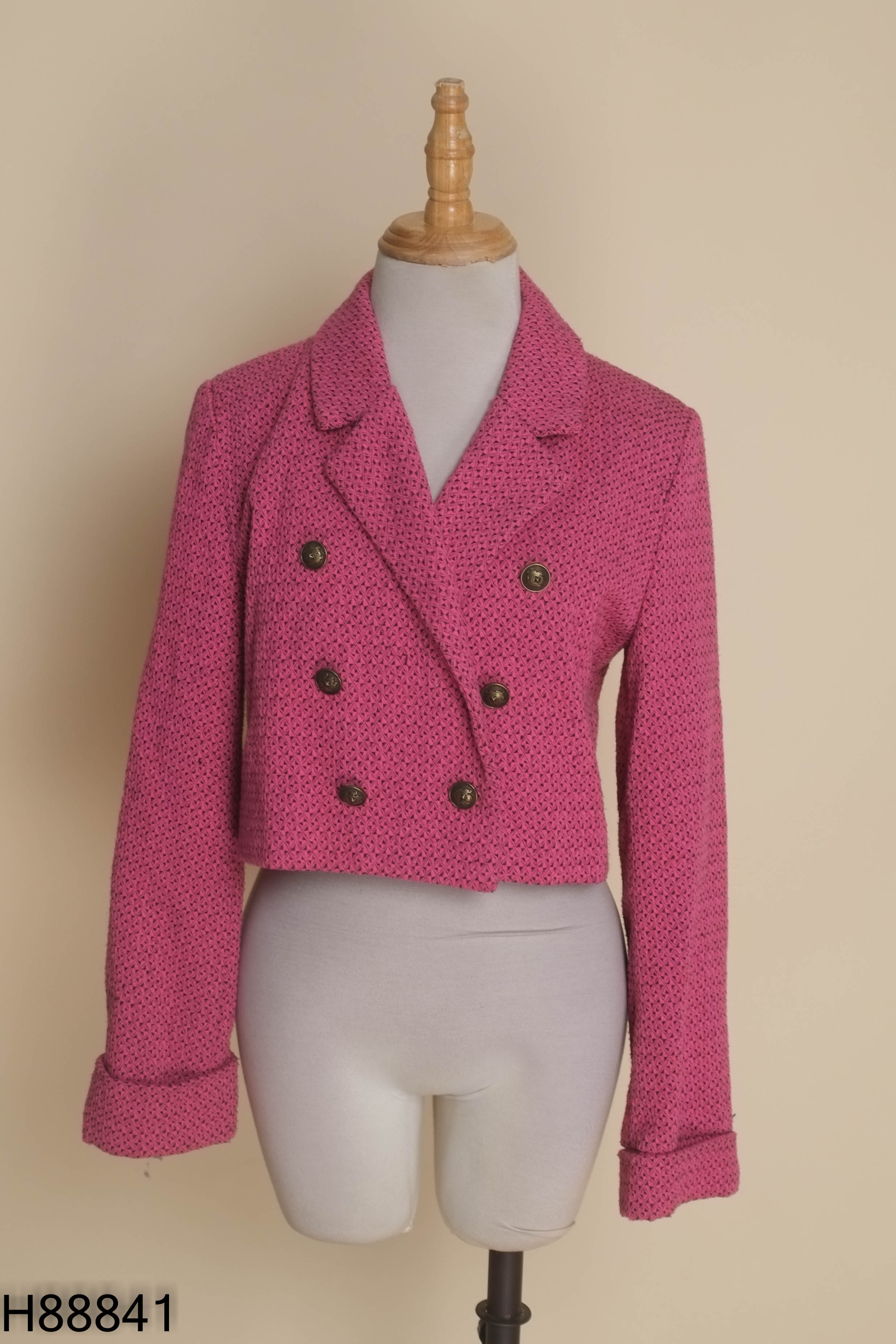 Áo dạ hồng cổ vest dáng ngắn
