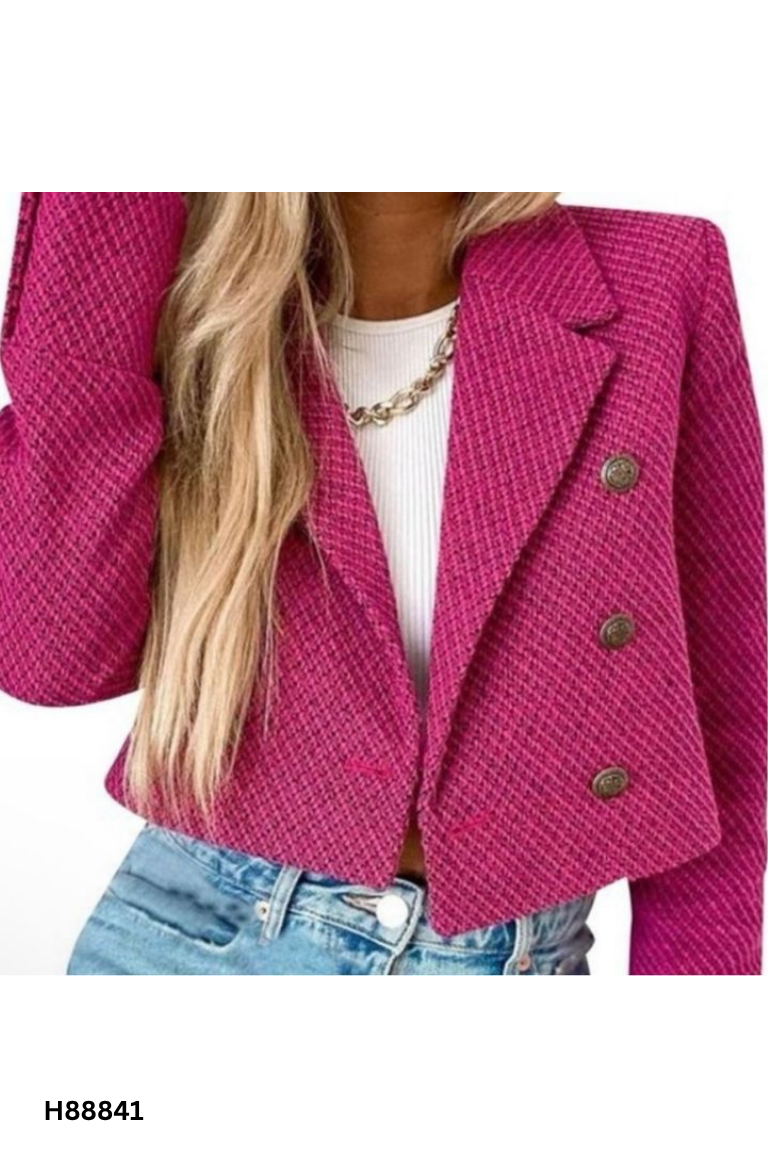 Áo dạ hồng cổ vest dáng ngắn