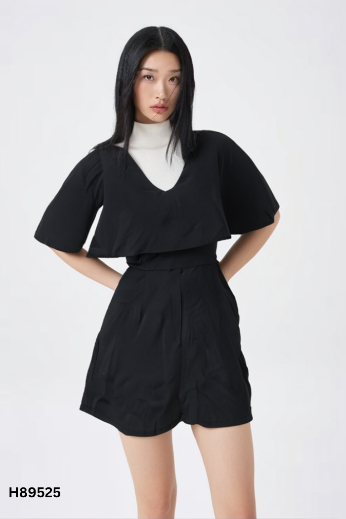 Jumpsuits đen trơn phối vạt