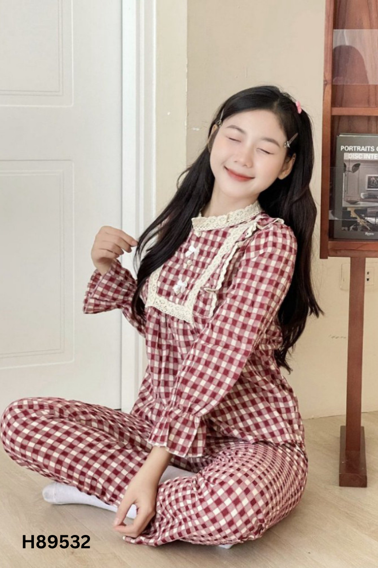 Set áo tím + quần tím kẻ caro