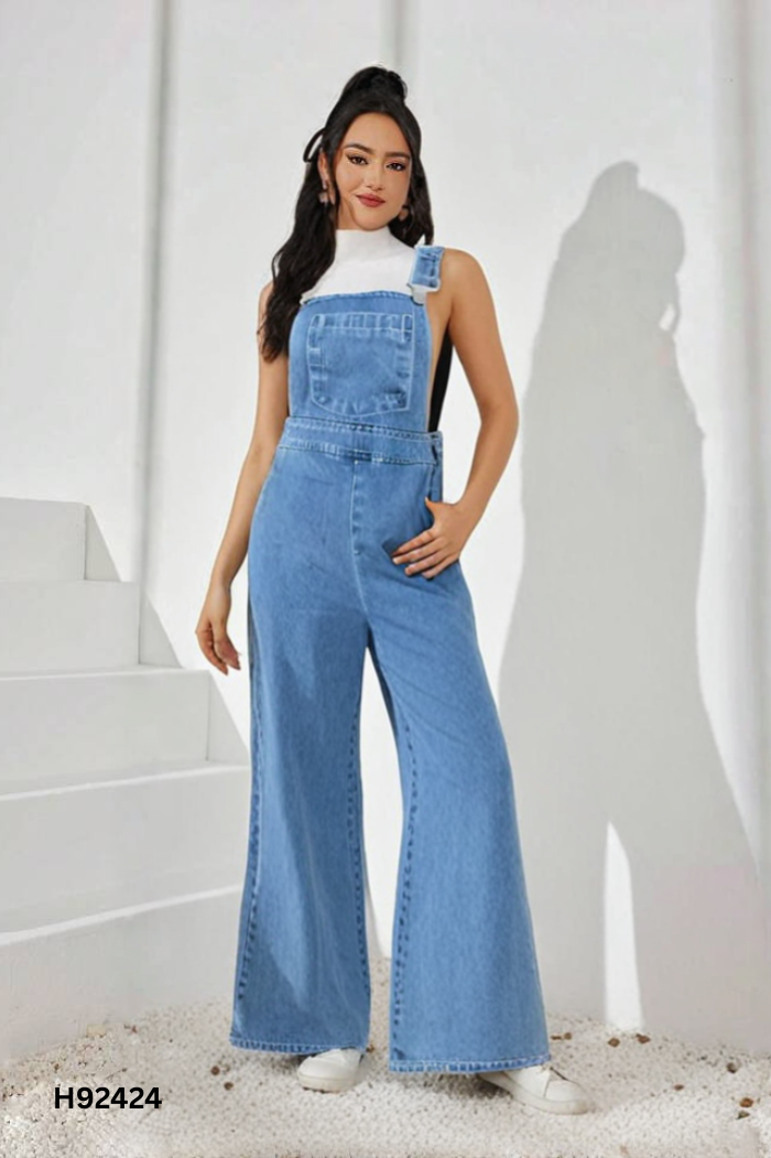 Quần yếm jeans xanh trơn