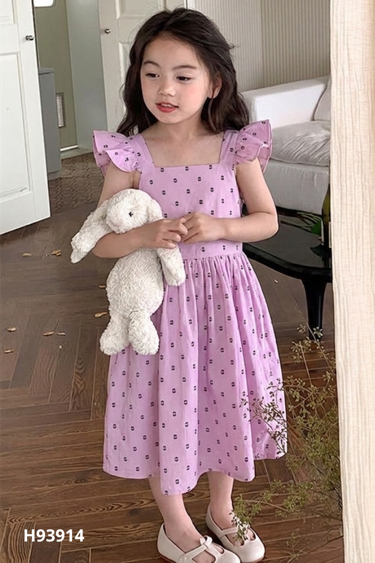 Váy KIDS tím chấm bi đen