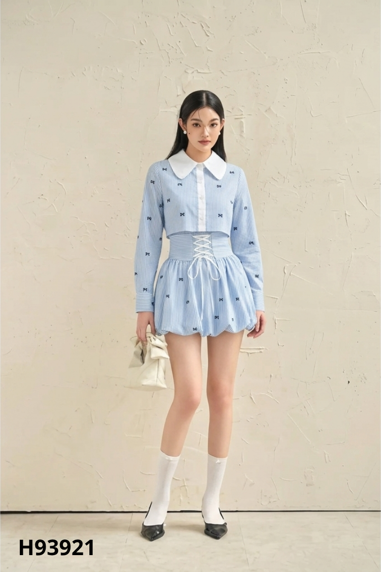 Set xanh kẻ hình nơ