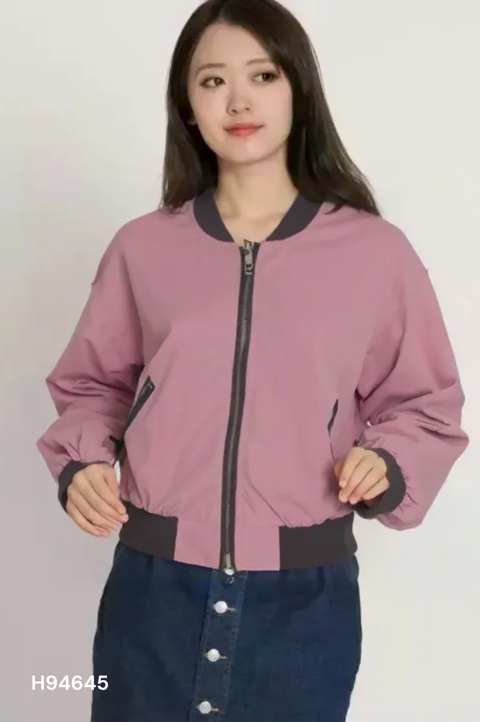 Áo khoác bomber hồng phối xám