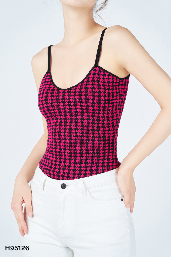Bodysuits hai dây hồng họa tiết