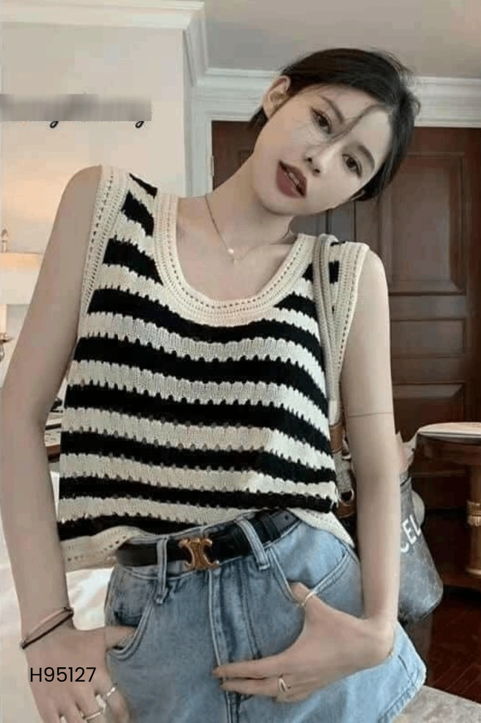 Áo 3 lỗ len đen trắng