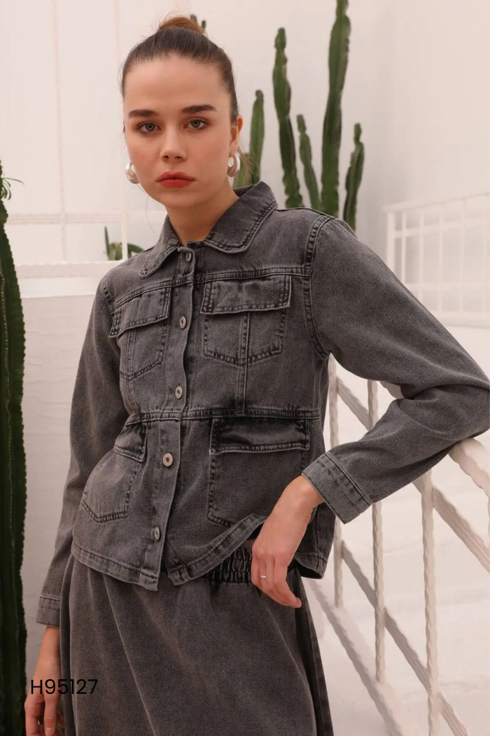 Áo khoác jeans ghi