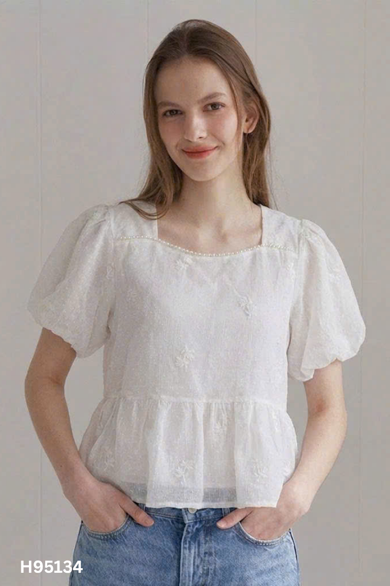 Áo babydoll be đính ngọc viền