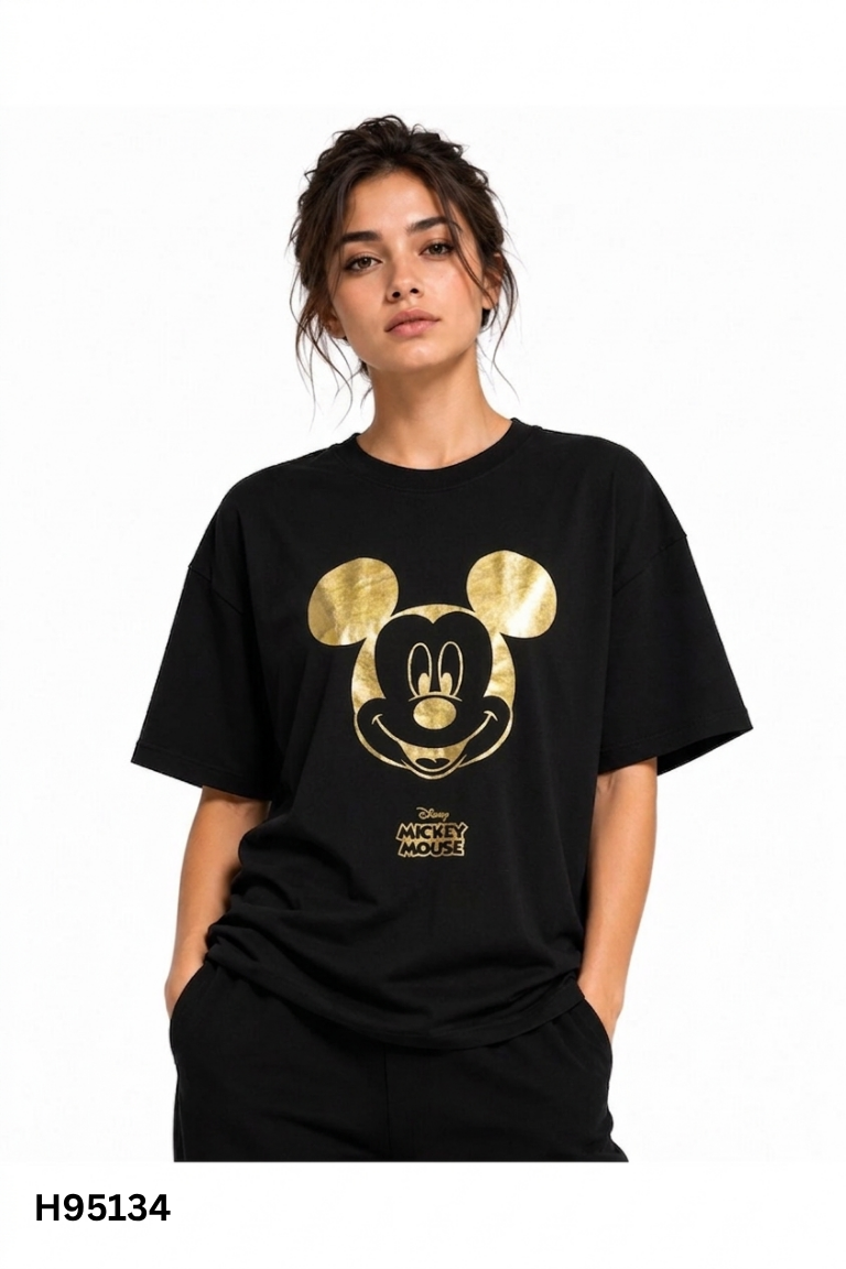 Áo thun đen họa tiết mickey
