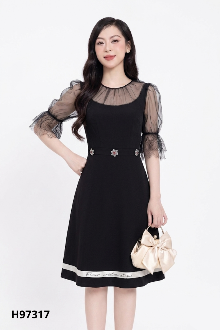 Váy KATE đen phối voan lưới