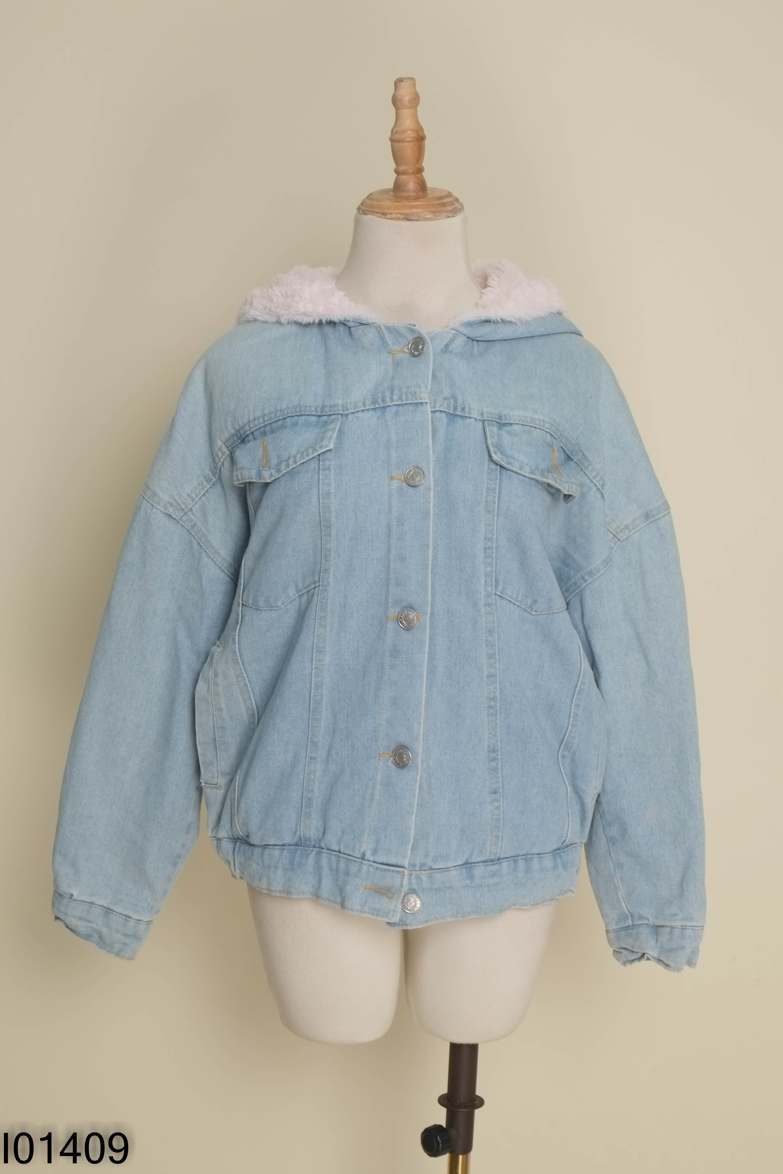 Áo khoác jeans xanh mũ lót lông