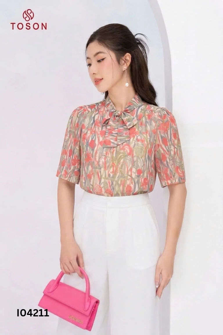 Áo voan PANTIO xanh họa tiết họa tuylip