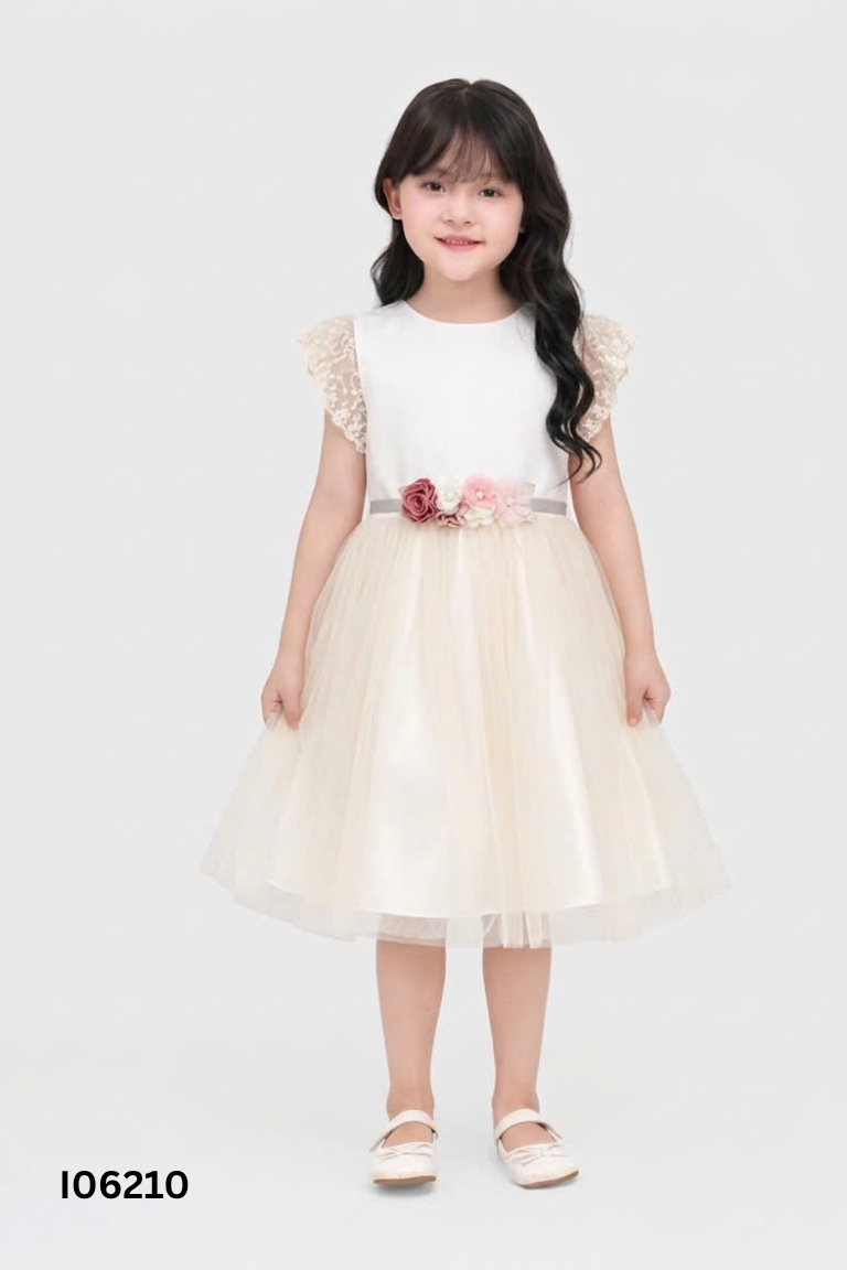 Váy kem phối lưới đính hoa KIDS