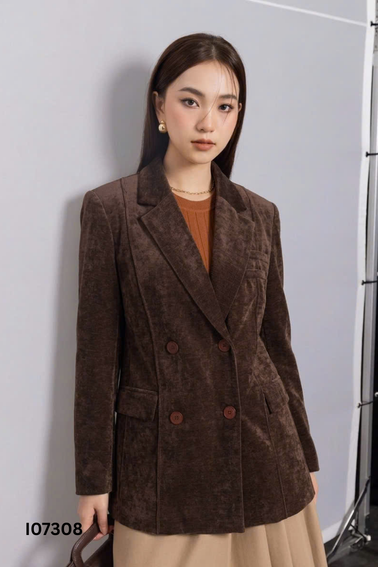 NEWTAG Áo blazer nhung nâu