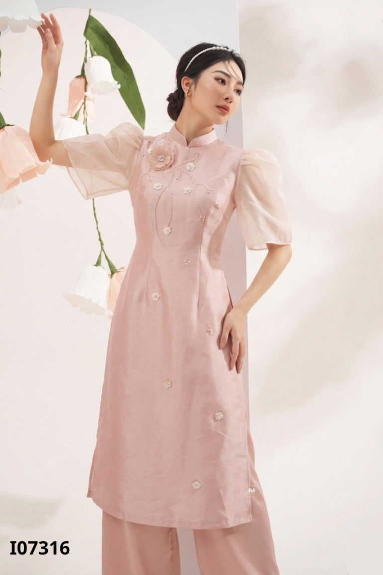 SET áo dài hồng đính hoa+ quần