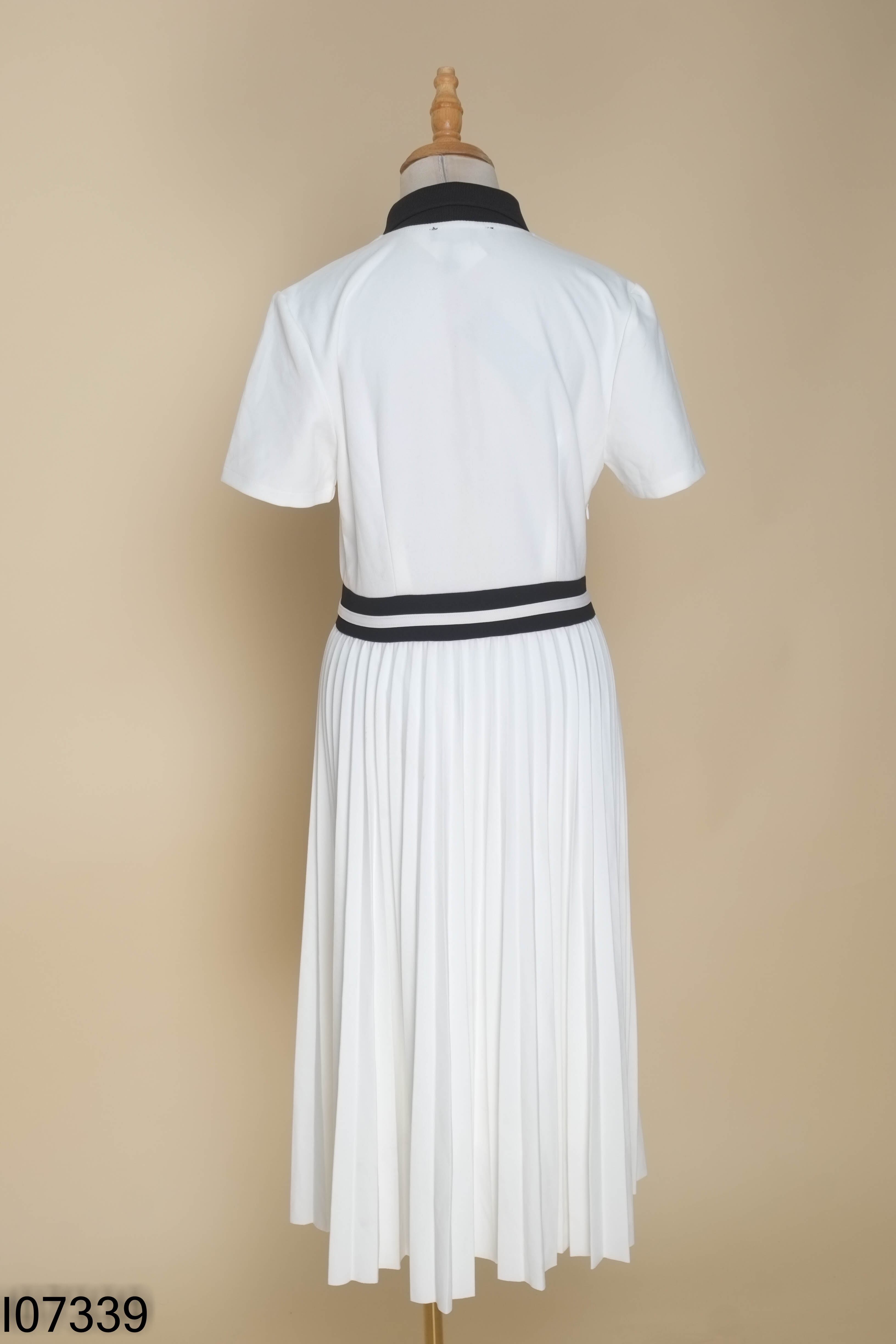 I0733910179-Váy TOMMY HILFIGER trắng phối xếpli