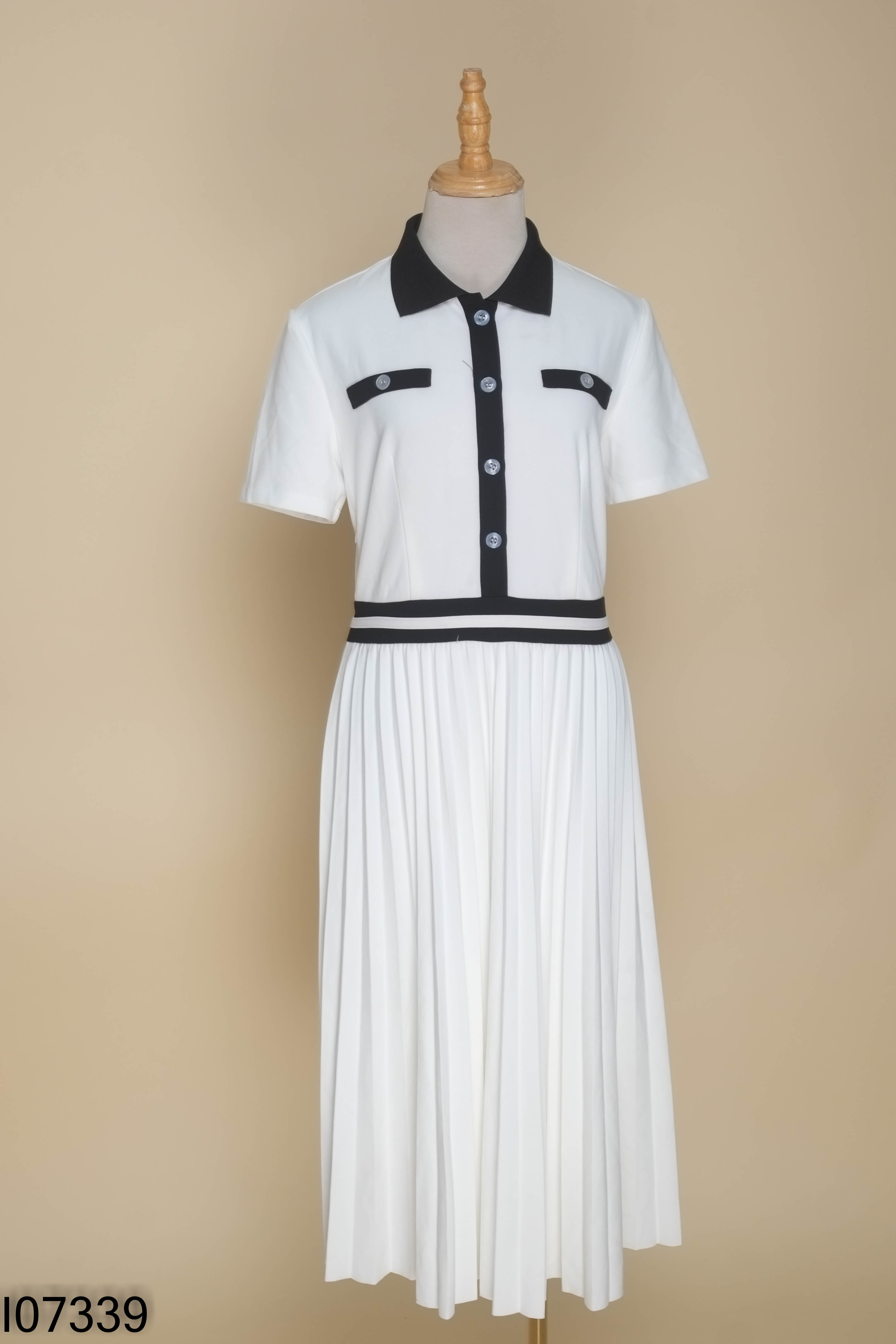 I0733910179-Váy TOMMY HILFIGER trắng phối xếpli
