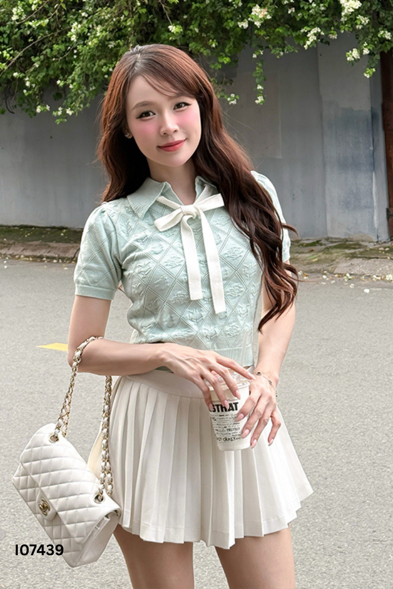 NEWTAG Áo len xanh TINGOAN croptop