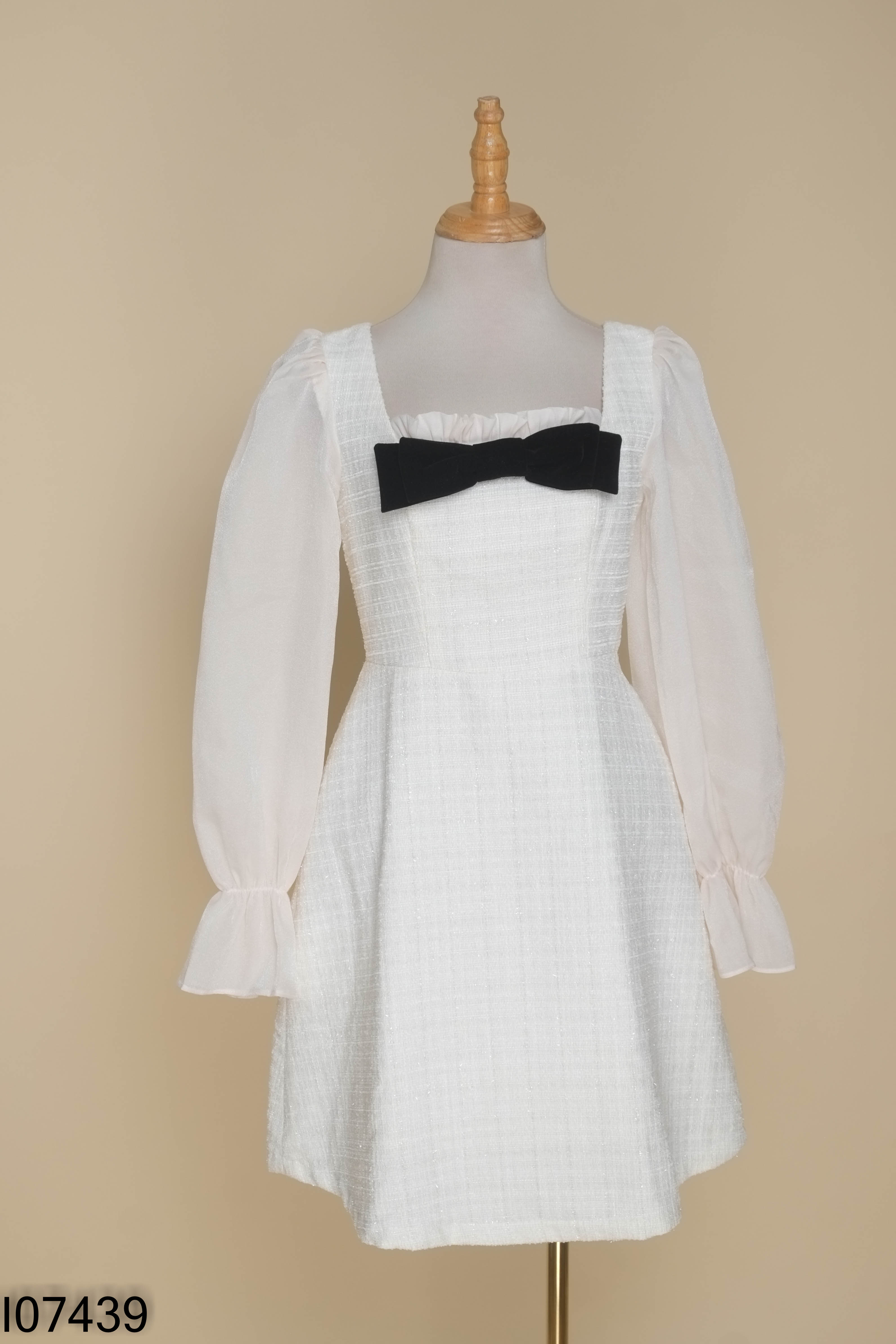 Váy tweed be BUN DESIGN họa tiết nơ nhung