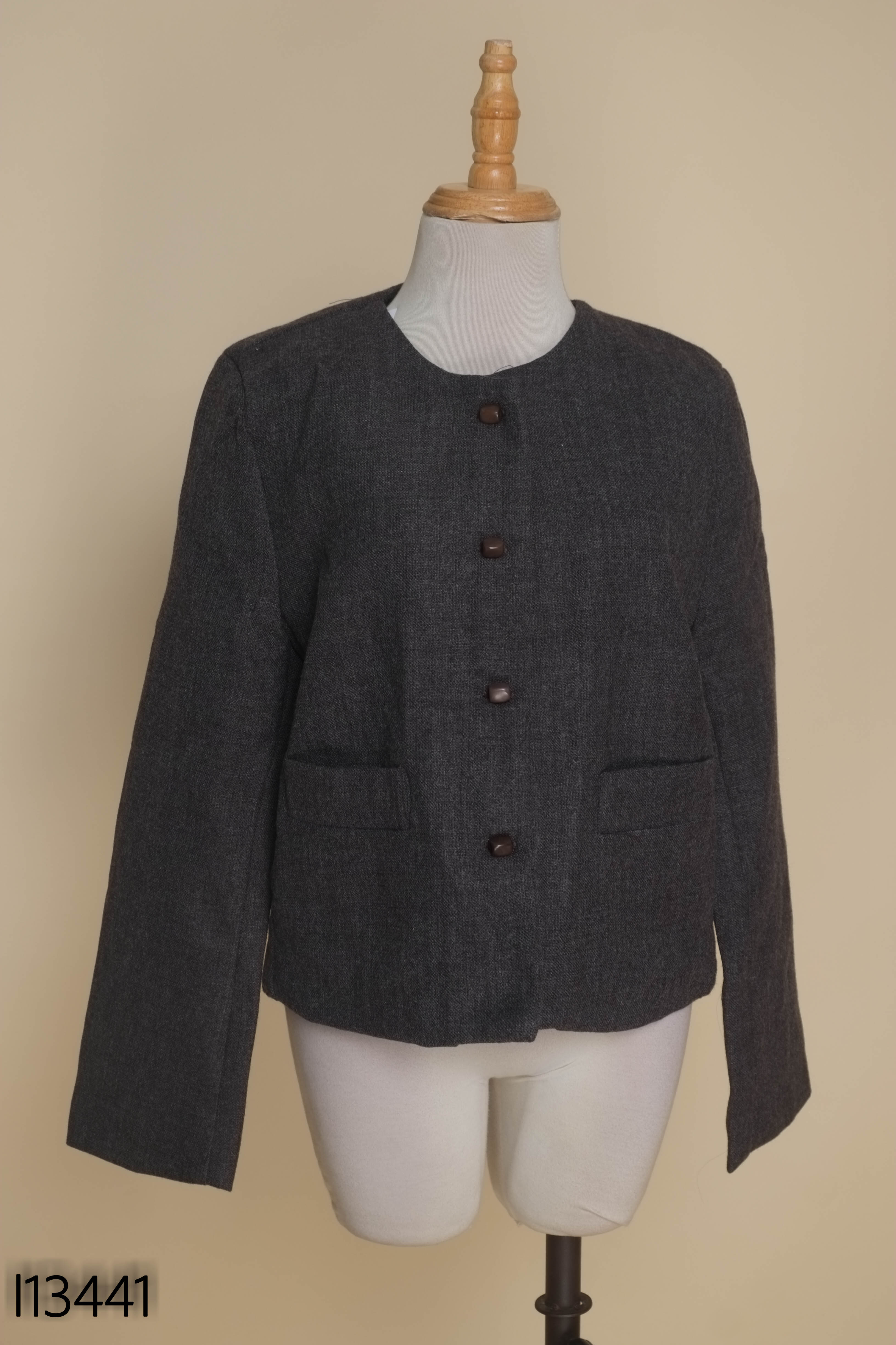 Áo dạ tweed ghi cổ tròn