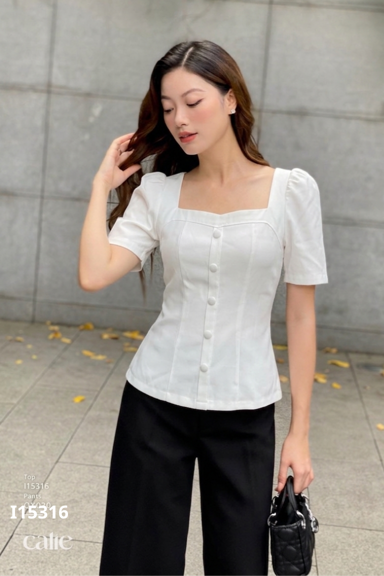 Áo CALIE trắng cúc bọc